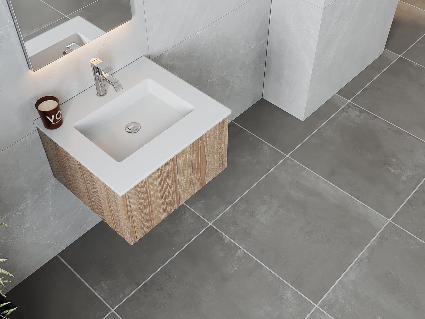 Laviva 313LGN-24WG-MW Laviva Legno 24" Weathered Gray Bathroom Vanity with Matte White VIVA Stone Solid Surface Countertop 313LGN-24WG-MW
