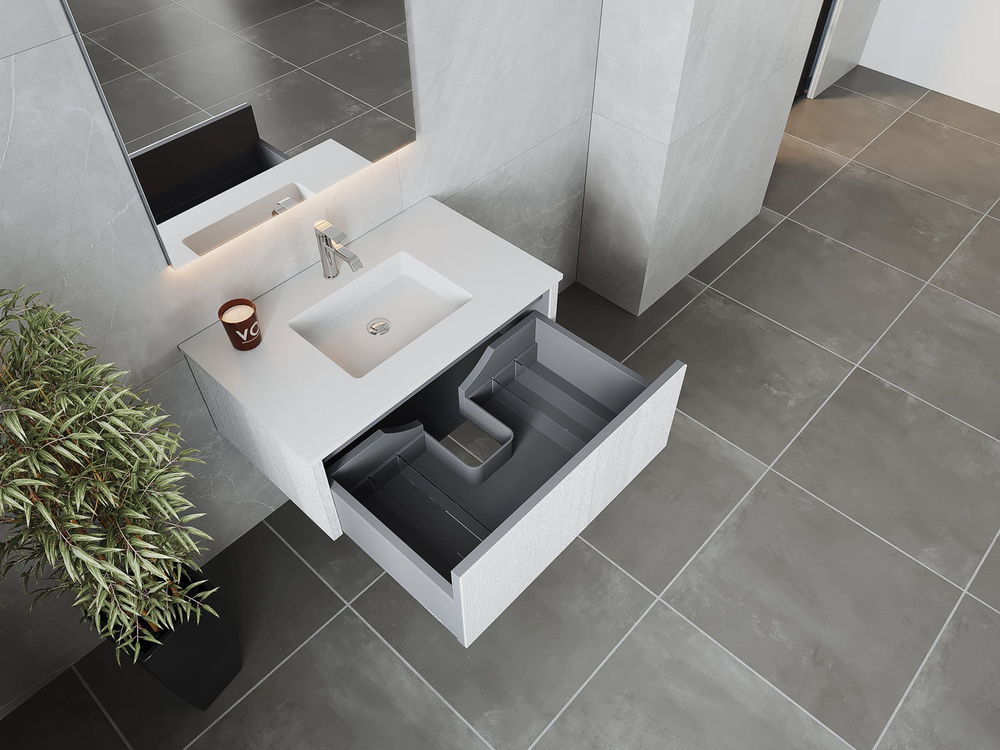 Laviva 313LGN-36AW-MW Laviva Legno 36" Alabaster White Bathroom Vanity with Matte White VIVA Stone Solid Surface Countertop 313LGN-36AW-MW