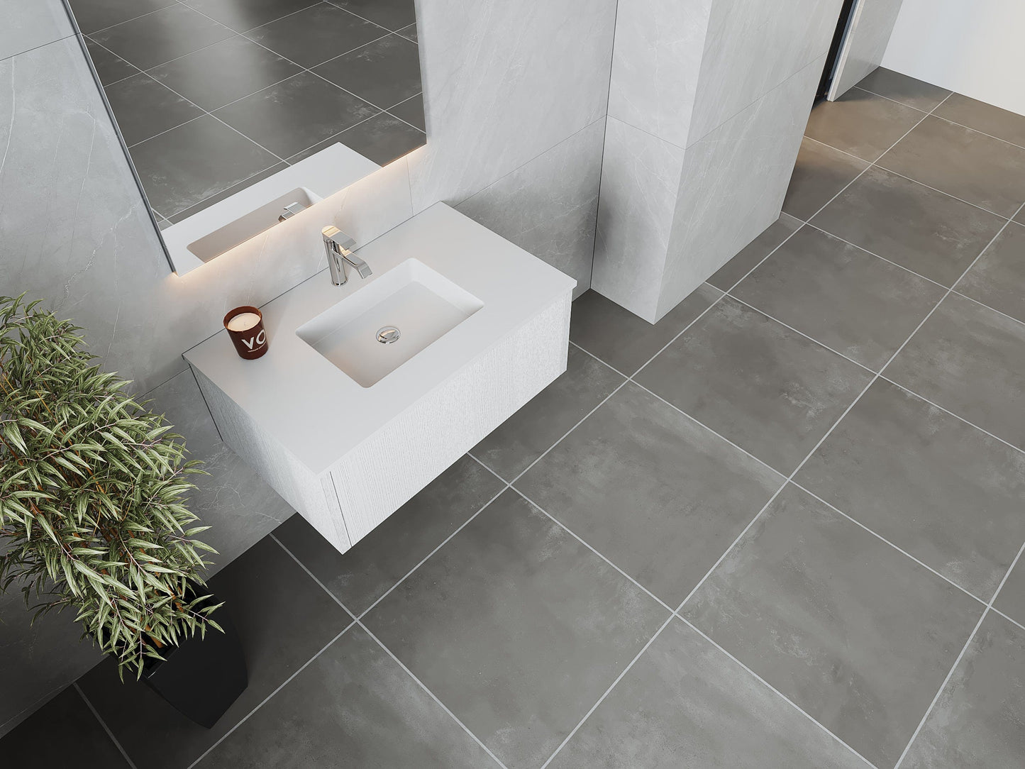 Laviva 313LGN-36AW-MW Laviva Legno 36" Alabaster White Bathroom Vanity with Matte White VIVA Stone Solid Surface Countertop 313LGN-36AW-MW