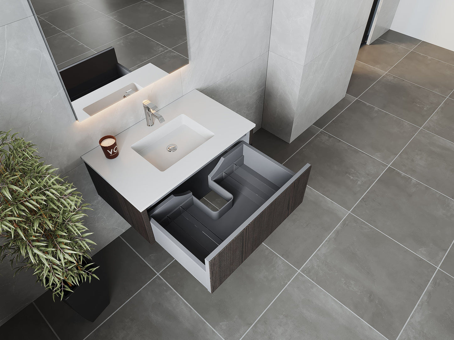 Laviva 313LGN-36CR-MW Laviva Legno 36" Carbon Oak Bathroom Vanity with Matte White VIVA Stone Solid Surface Countertop 313LGN-36CR-MW