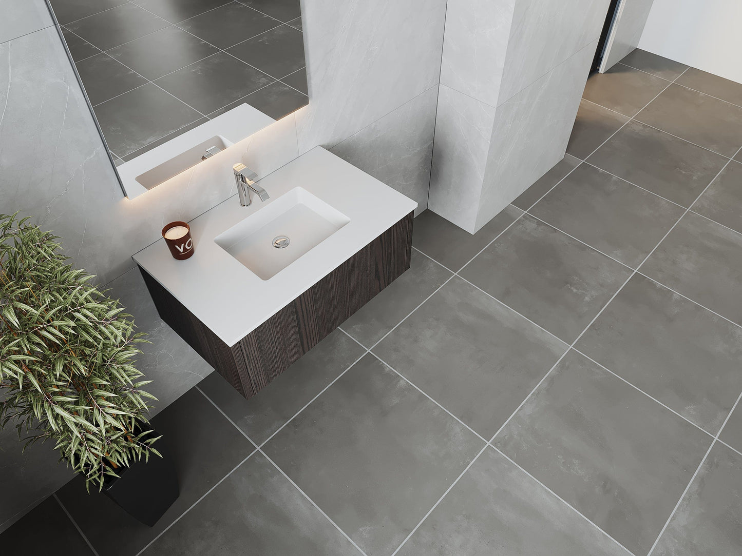 Laviva 313LGN-36CR-MW Laviva Legno 36" Carbon Oak Bathroom Vanity with Matte White VIVA Stone Solid Surface Countertop 313LGN-36CR-MW