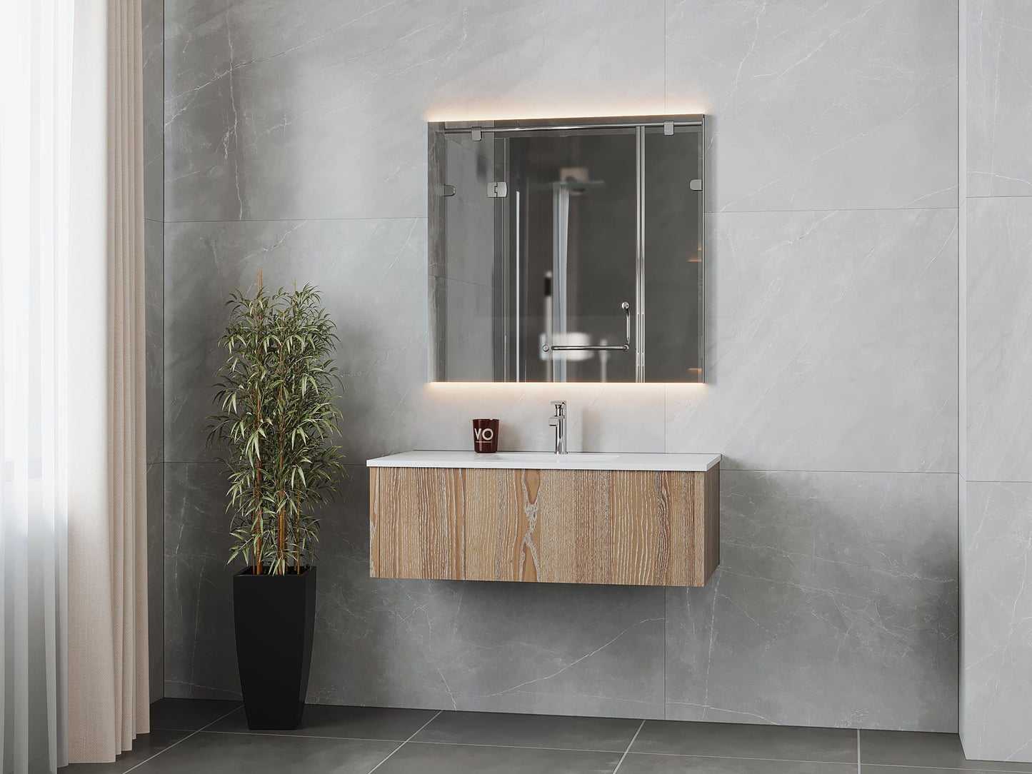 Laviva 313LGN-42WG-MW Laviva Legno 42" Weathered Gray Bathroom Vanity with Matte White VIVA Stone Solid Surface Countertop 313LGN-42WG-MW