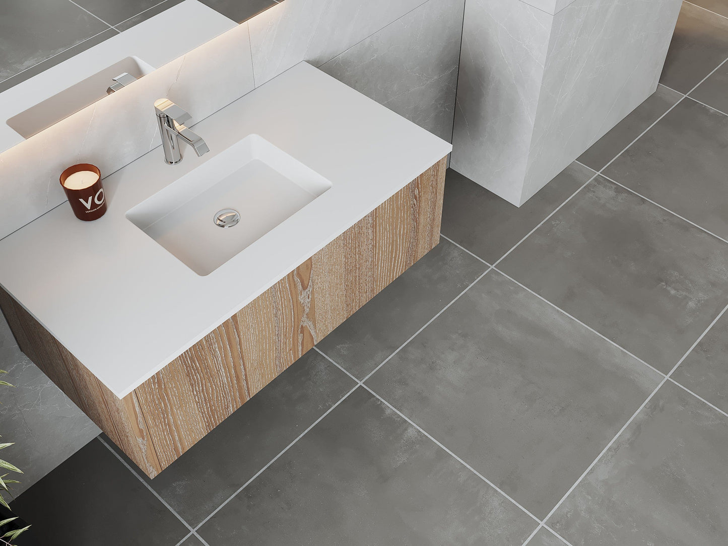 Laviva 313LGN-42WG-MW Laviva Legno 42" Weathered Gray Bathroom Vanity with Matte White VIVA Stone Solid Surface Countertop 313LGN-42WG-MW