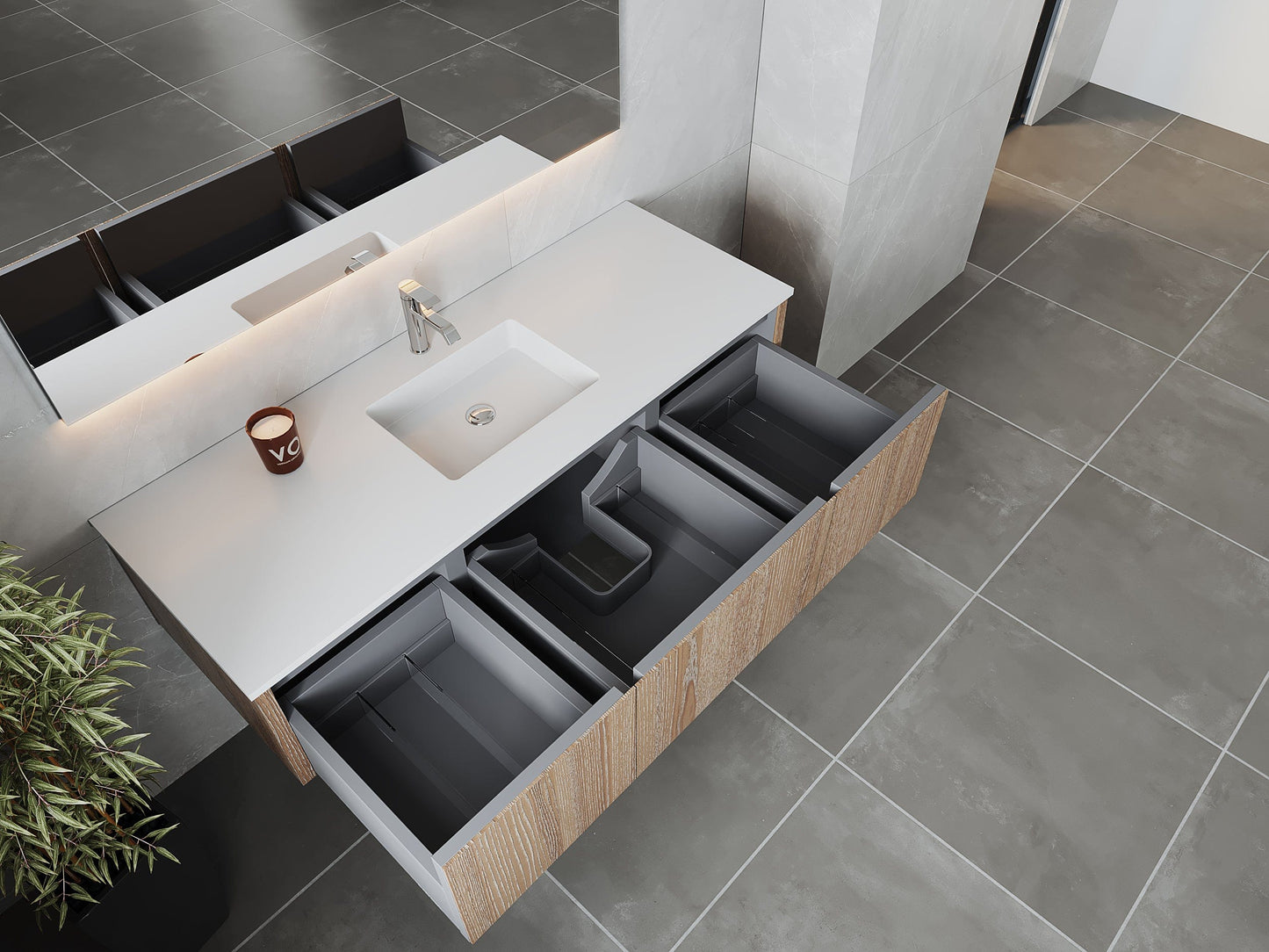 Laviva 313LGN-60CWG-MW Laviva Legno 60" Weathered Gray Single Sink Bathroom Vanity with Matte White VIVA Stone Solid Surface Countertop 313LGN-60CWG-MW