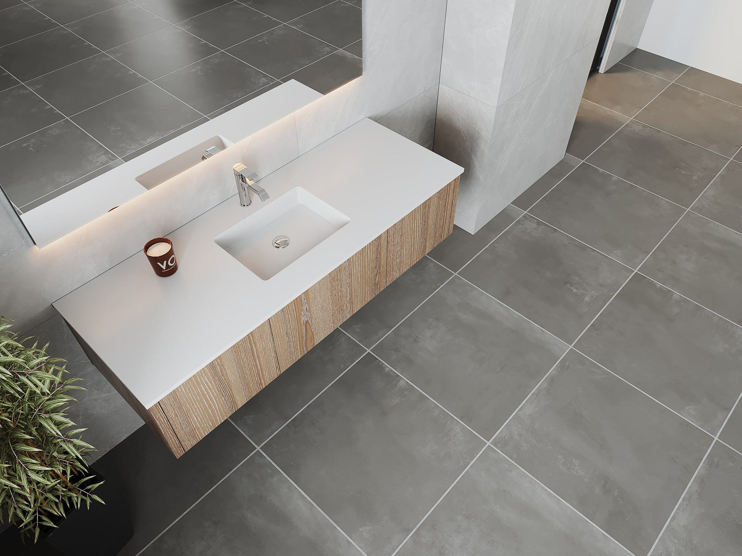 Laviva 313LGN-60CWG-MW Laviva Legno 60" Weathered Gray Single Sink Bathroom Vanity with Matte White VIVA Stone Solid Surface Countertop 313LGN-60CWG-MW