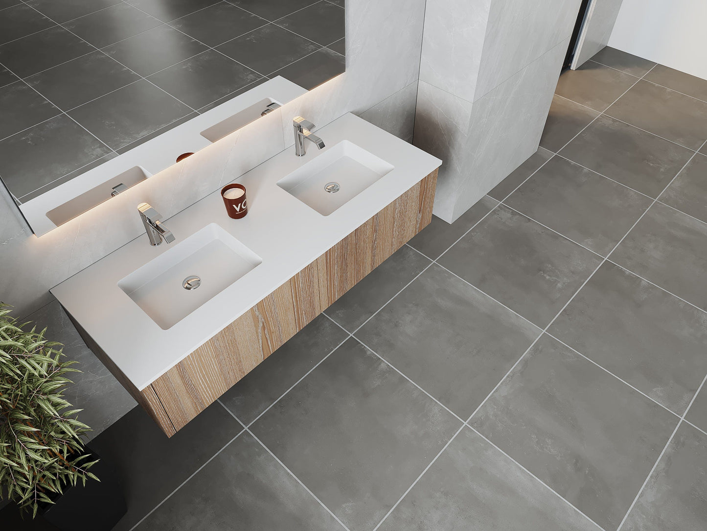 Laviva 313LGN-60DWG-MW Laviva Legno 60" Weathered Gray Double Sink Bathroom Vanity with Matte White VIVA Stone Solid Surface Countertop 313LGN-60DWG-MW