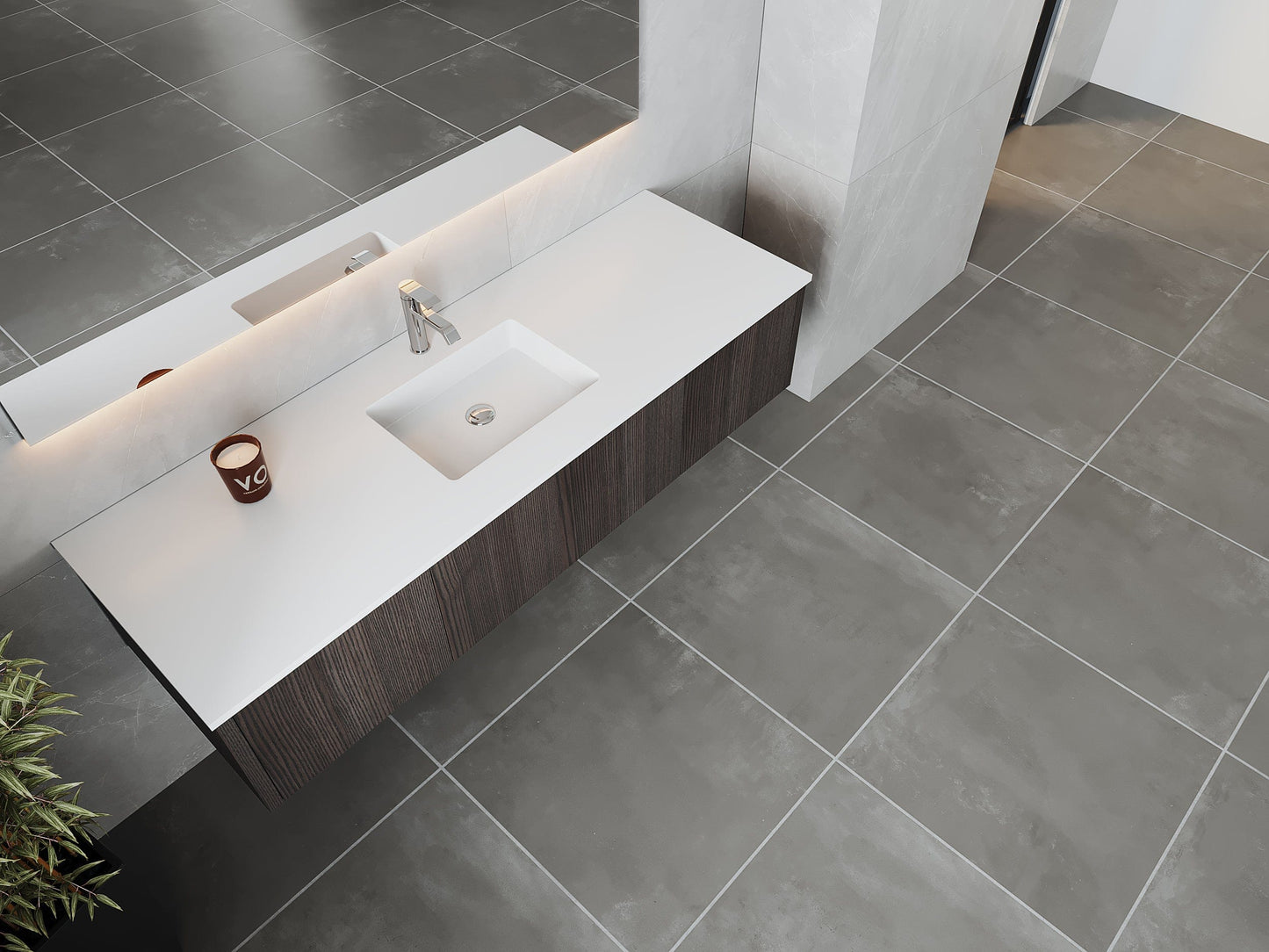 Laviva 313LGN-66CR-MW Laviva Legno 66" Carbon Oak Bathroom Vanity with Matte White VIVA Stone Solid Surface Countertop 313LGN-66CR-MW