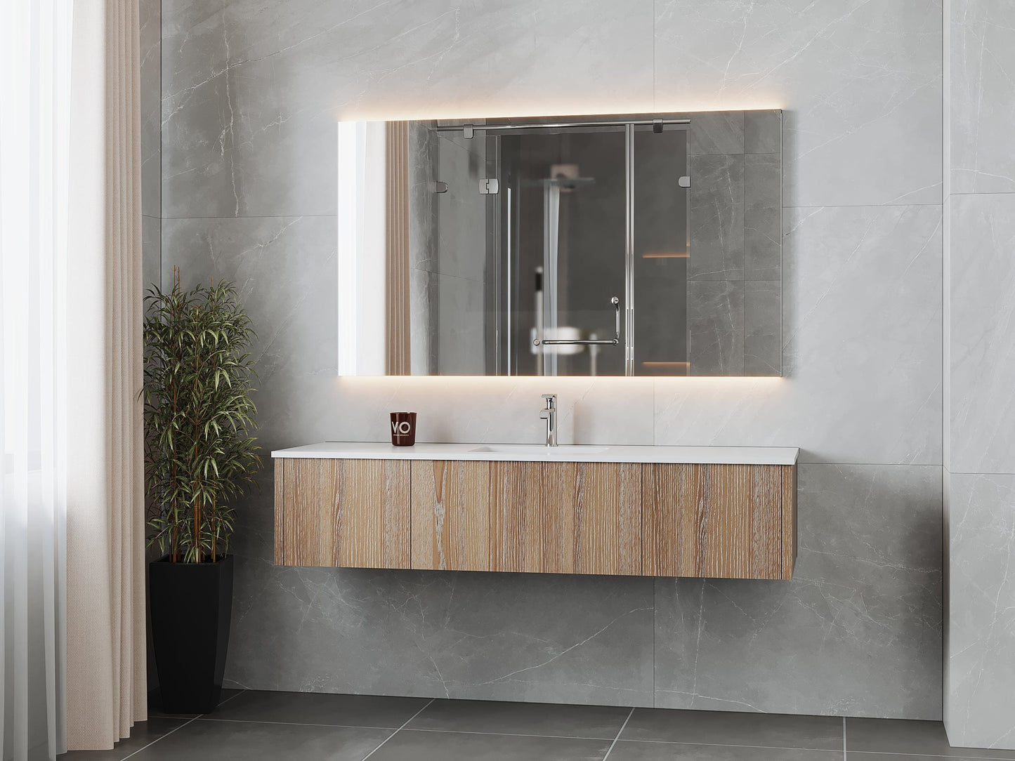 Laviva 313LGN-66WG-MW Laviva Legno 66" Weathered Gray Bathroom Vanity with Matte White VIVA Stone Solid Surface Countertop 313LGN-66WG-MW