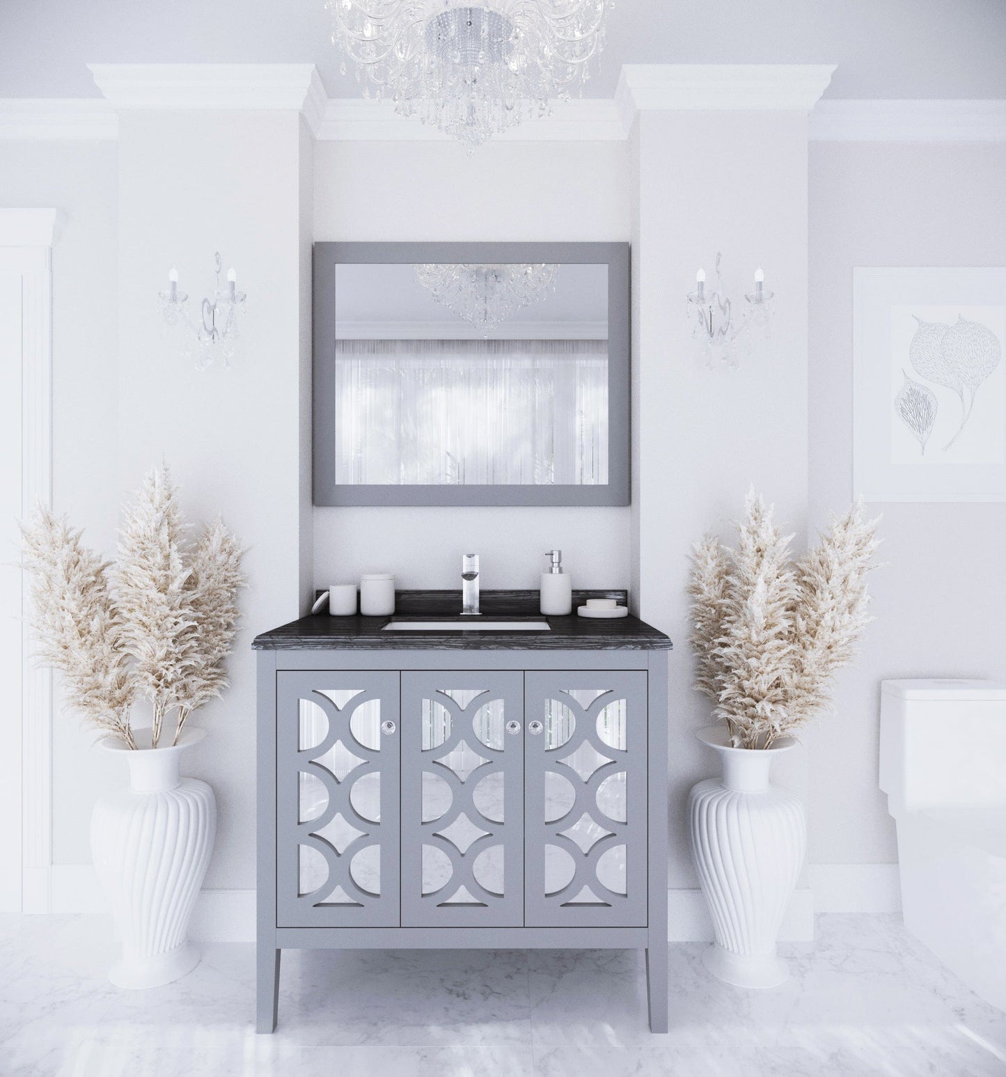 Laviva 313MKSH-36G-BW Laviva Mediterraneo 36" Gray Bathroom Vanity with Black Wood Marble Countertop 313MKSH-36G-BW