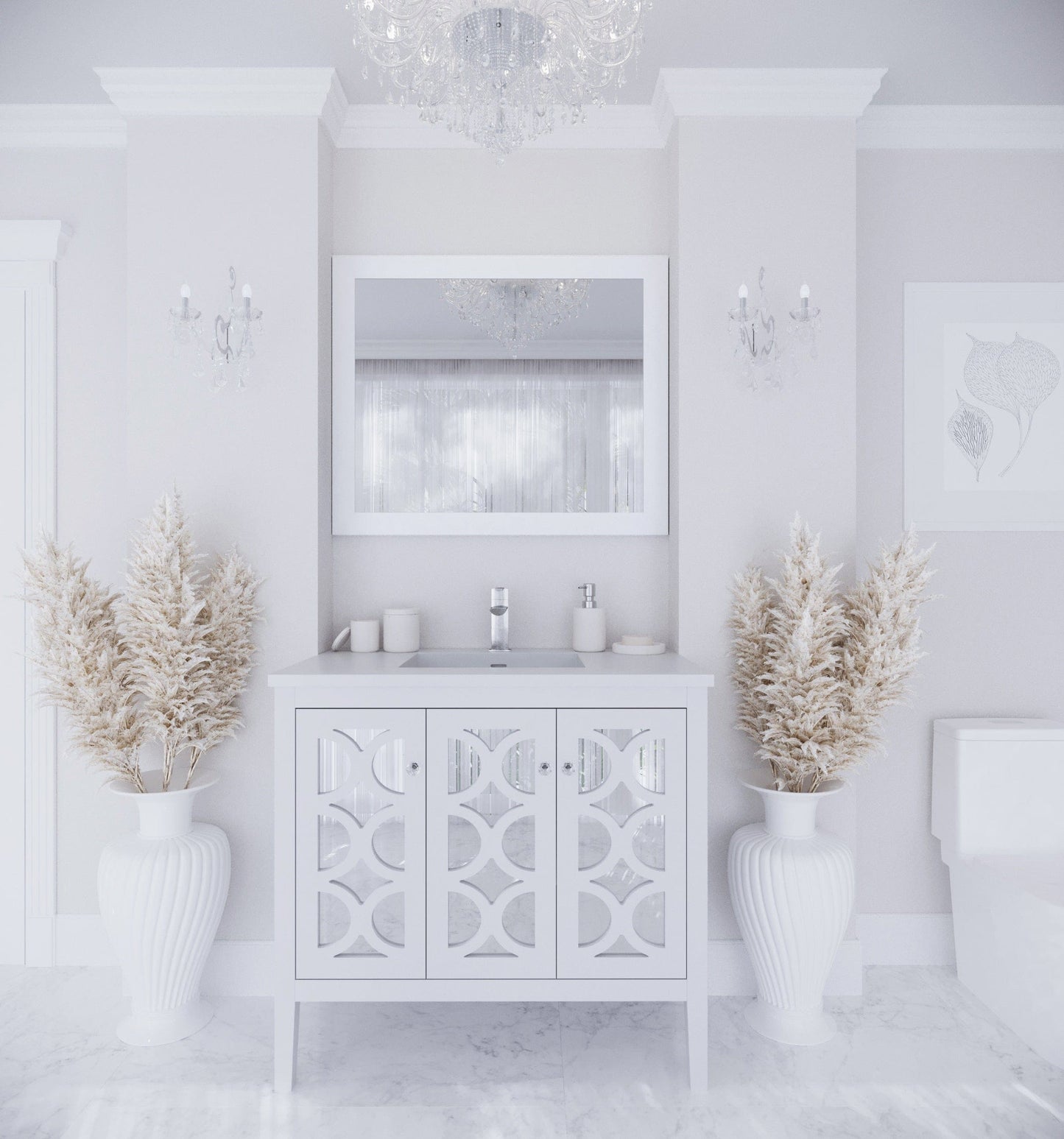 Laviva 313MKSH-36W-MW Laviva Mediterraneo 36" White Bathroom Vanity with Matte White VIVA Stone Solid Surface Countertop 313MKSH-36W-MW