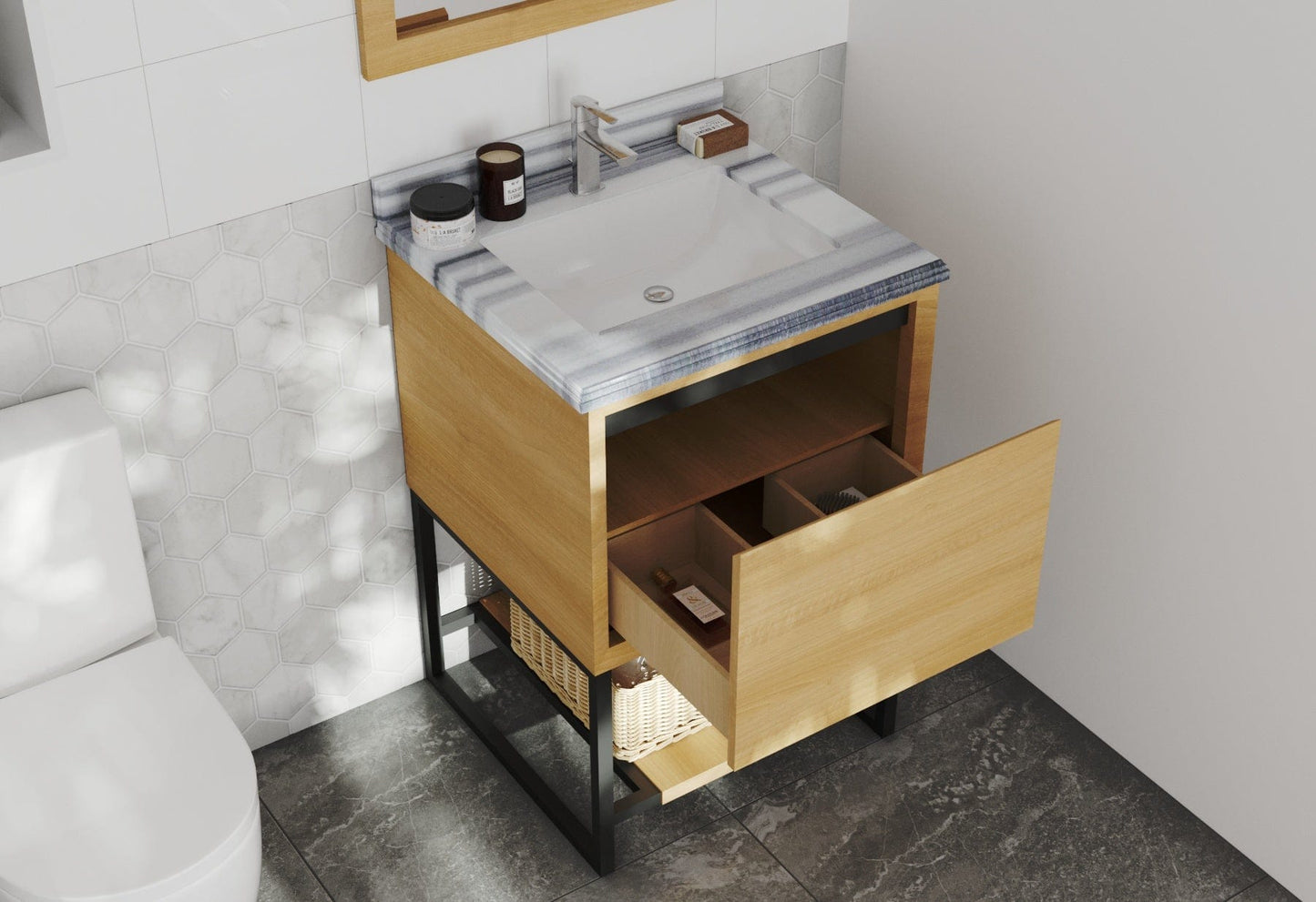 Laviva 313SMR-24CO-WS Laviva Alto 24" California White Oak Bathroom Vanity with White Stripes Marble Countertop 313SMR-24CO-WS