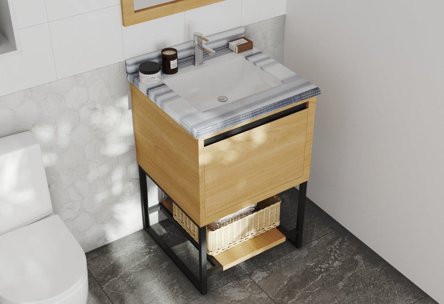 Laviva 313SMR-24CO-WS Laviva Alto 24" California White Oak Bathroom Vanity with White Stripes Marble Countertop 313SMR-24CO-WS