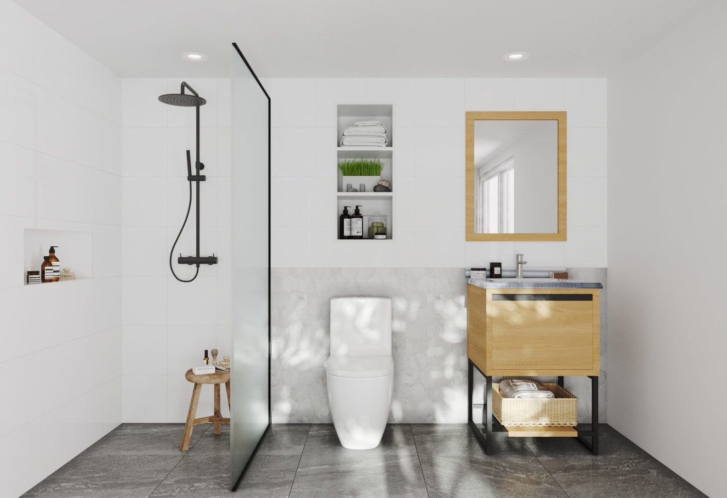 Laviva 313SMR-24CO-WS Laviva Alto 24" California White Oak Bathroom Vanity with White Stripes Marble Countertop 313SMR-24CO-WS