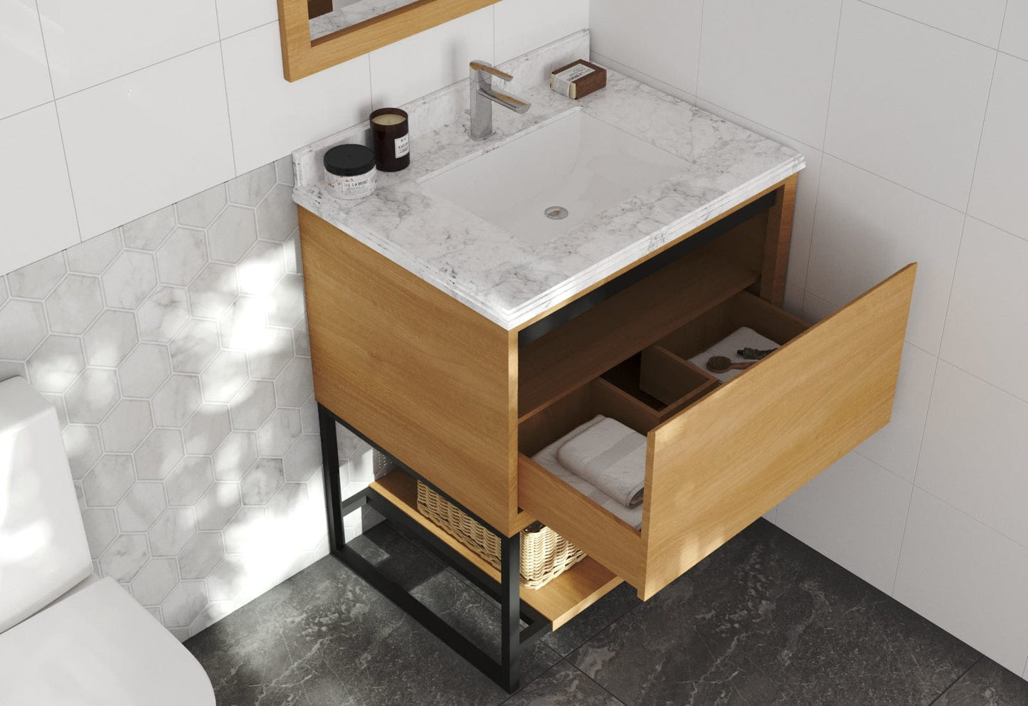 Laviva 313SMR-30CO-WC Laviva Alto 30" California White Oak Bathroom Vanity with White Carrara Marble Countertop 313SMR-30CO-WC