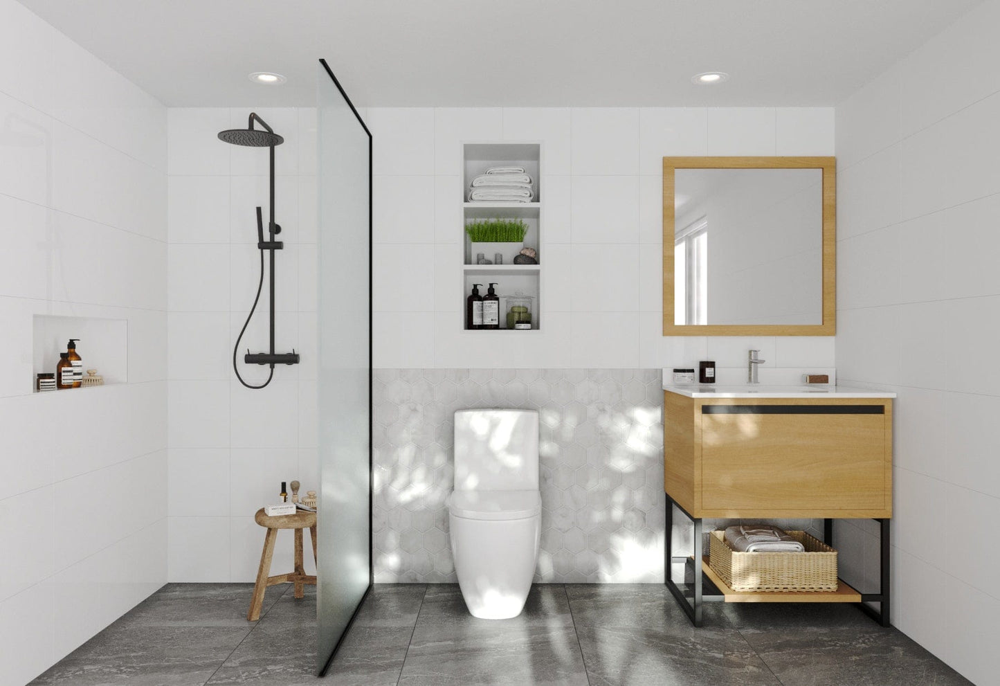 Laviva 313SMR-30CO-WQ Laviva Alto 30" California White Oak Bathroom Vanity with White Quartz Countertop 313SMR-30CO-WQ