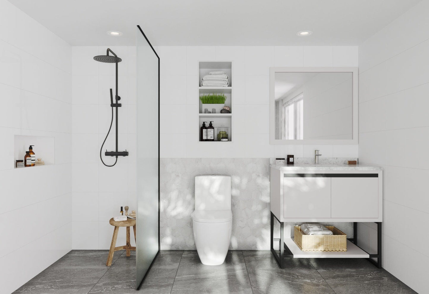 Laviva 313SMR-36W-WC Laviva Alto 36" White Bathroom Vanity with White Carrara Marble Countertop 313SMR-36W-WC