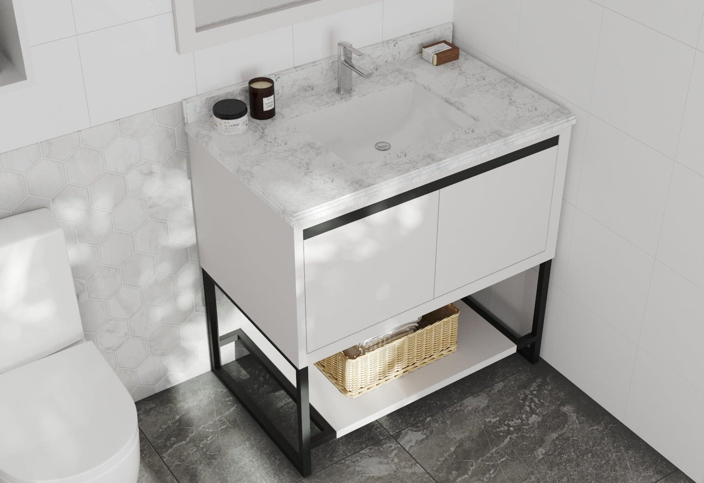 Laviva 313SMR-36W-WC Laviva Alto 36" White Bathroom Vanity with White Carrara Marble Countertop 313SMR-36W-WC
