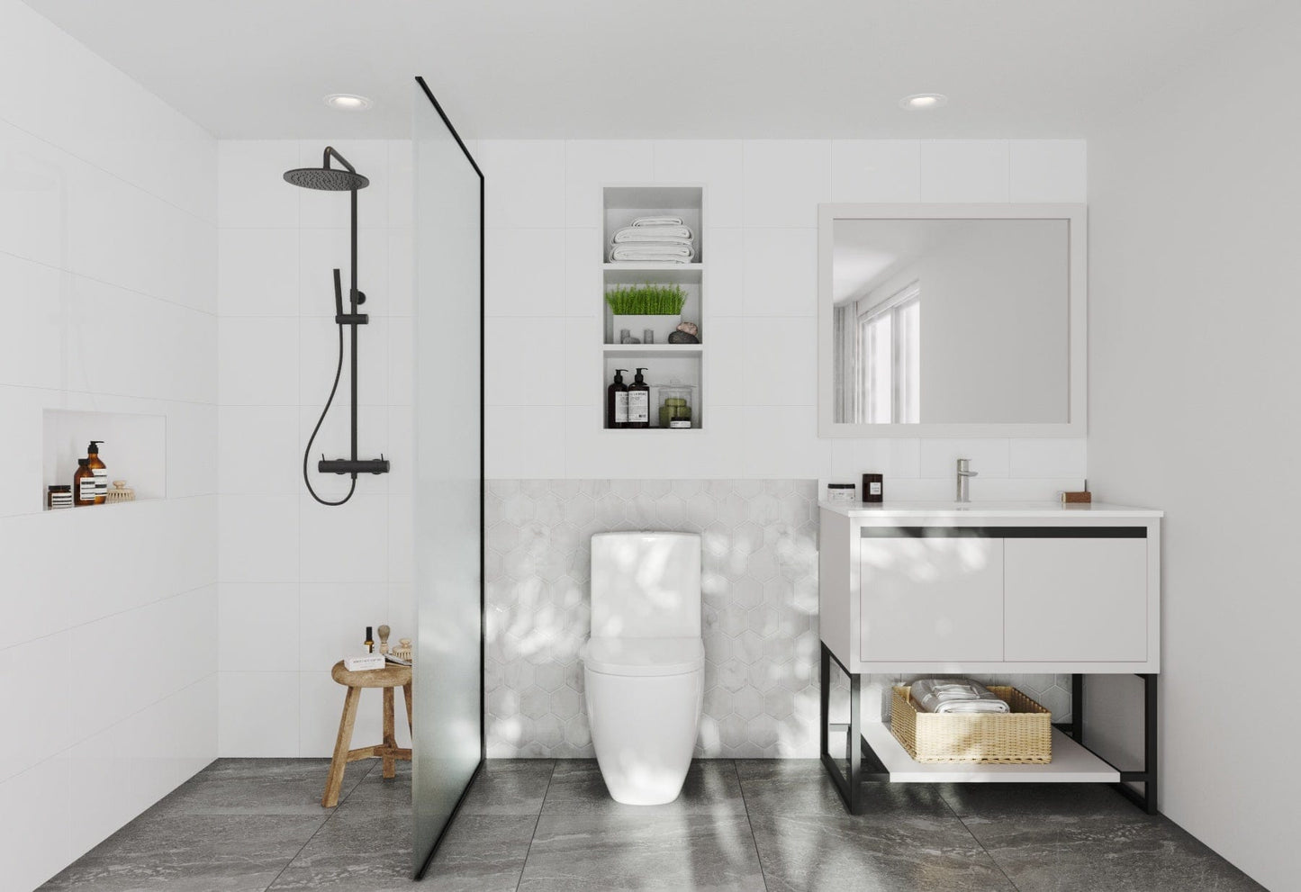 Laviva 313SMR-36W-WQ Laviva Alto 36" White Bathroom Vanity with White Quartz Countertop 313SMR-36W-WQ
