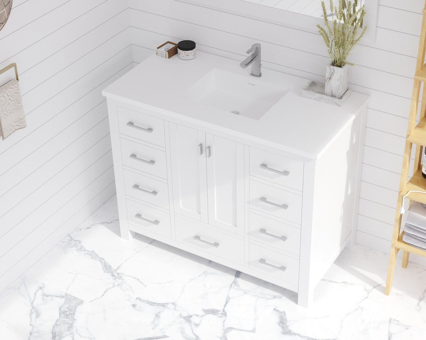 Laviva 313SQ1HSS-42-MW Laviva Forever VIVA Stone 42" Matte White Solid Surface Countertop with Integrated Sink 313SQ1HSS-42-MW