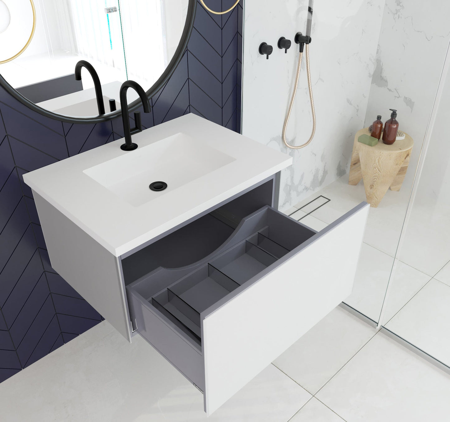 Laviva 313VTR-30CW-MW Laviva Vitri 30" Cloud White Bathroom Vanity with VIVA Stone Matte White Solid Surface Countertop 313VTR-30CW-MW