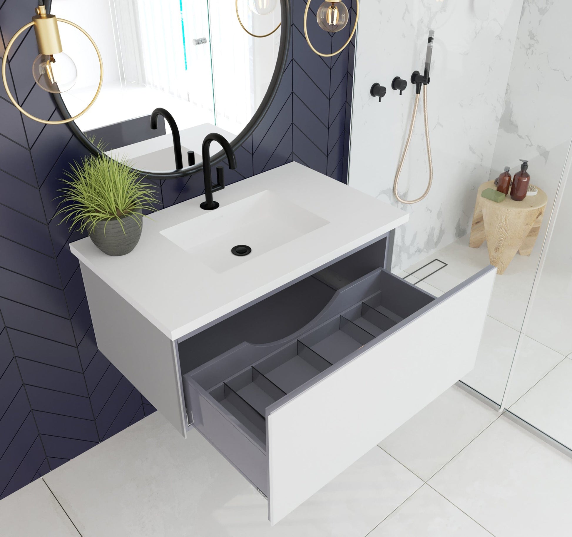 Laviva 313VTR-36CW Laviva Vitri 36" Cloud White Wall Hung Bathroom Vanity Cabinet 313VTR-36CW