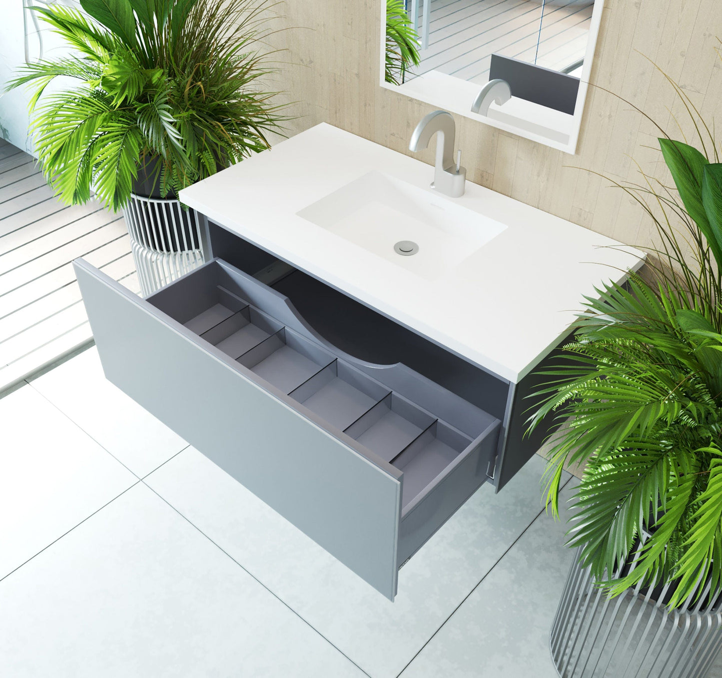 Laviva 313VTR-42FG Laviva Vitri 42" Fossil Gray Wall Hung Bathroom Vanity Cabinet 313VTR-42FG