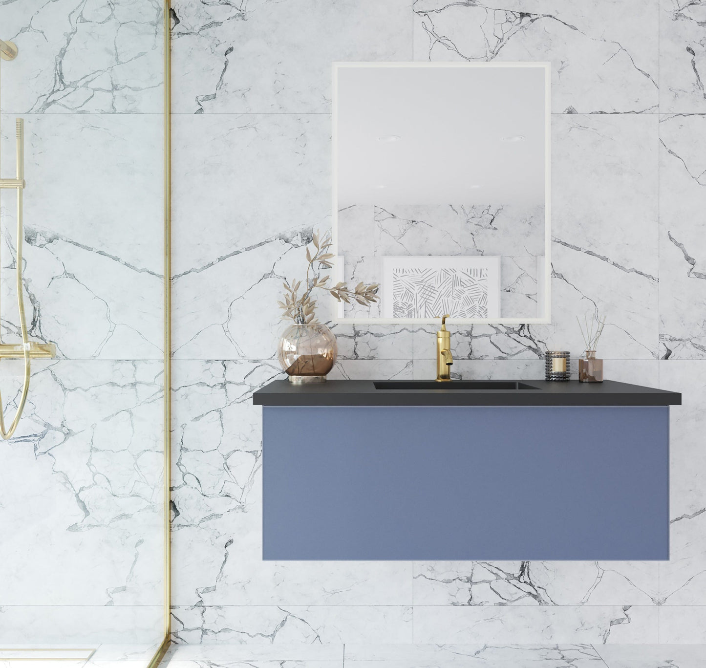 Laviva 313VTR-42NB Laviva Vitri 42" Nautical Blue Wall Hung Bathroom Vanity Cabinet 313VTR-42NB