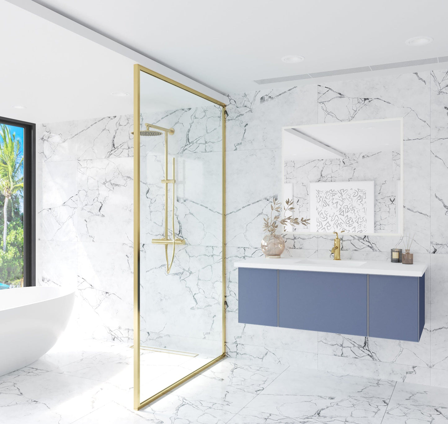 Laviva 313VTR-48NB-MW Laviva Vitri 48" Nautical Blue Bathroom Vanity with VIVA Stone Matte White Solid Surface Countertop 313VTR-48NB-MW