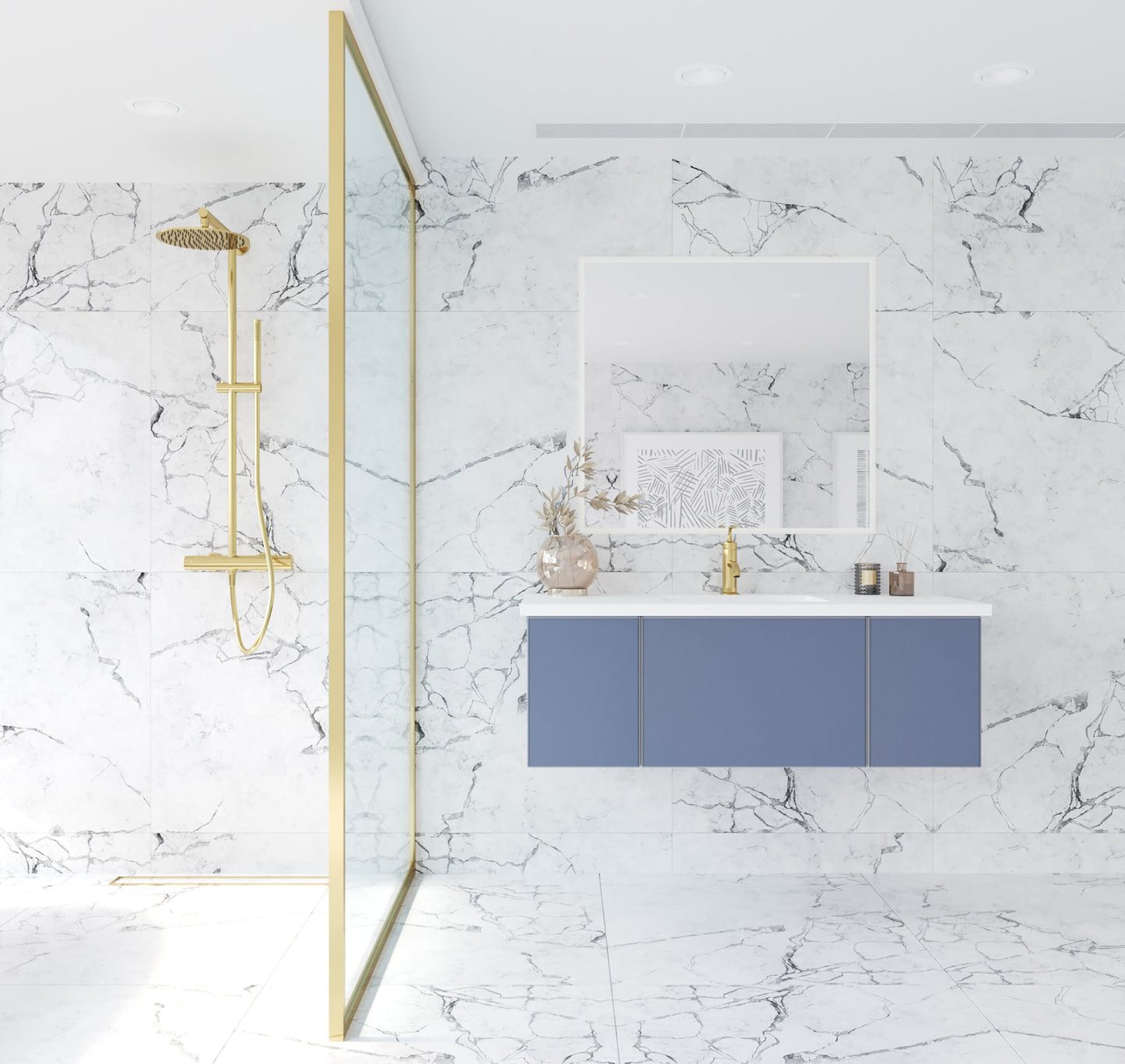 Laviva 313VTR-48NB-MW Laviva Vitri 48" Nautical Blue Bathroom Vanity with VIVA Stone Matte White Solid Surface Countertop 313VTR-48NB-MW