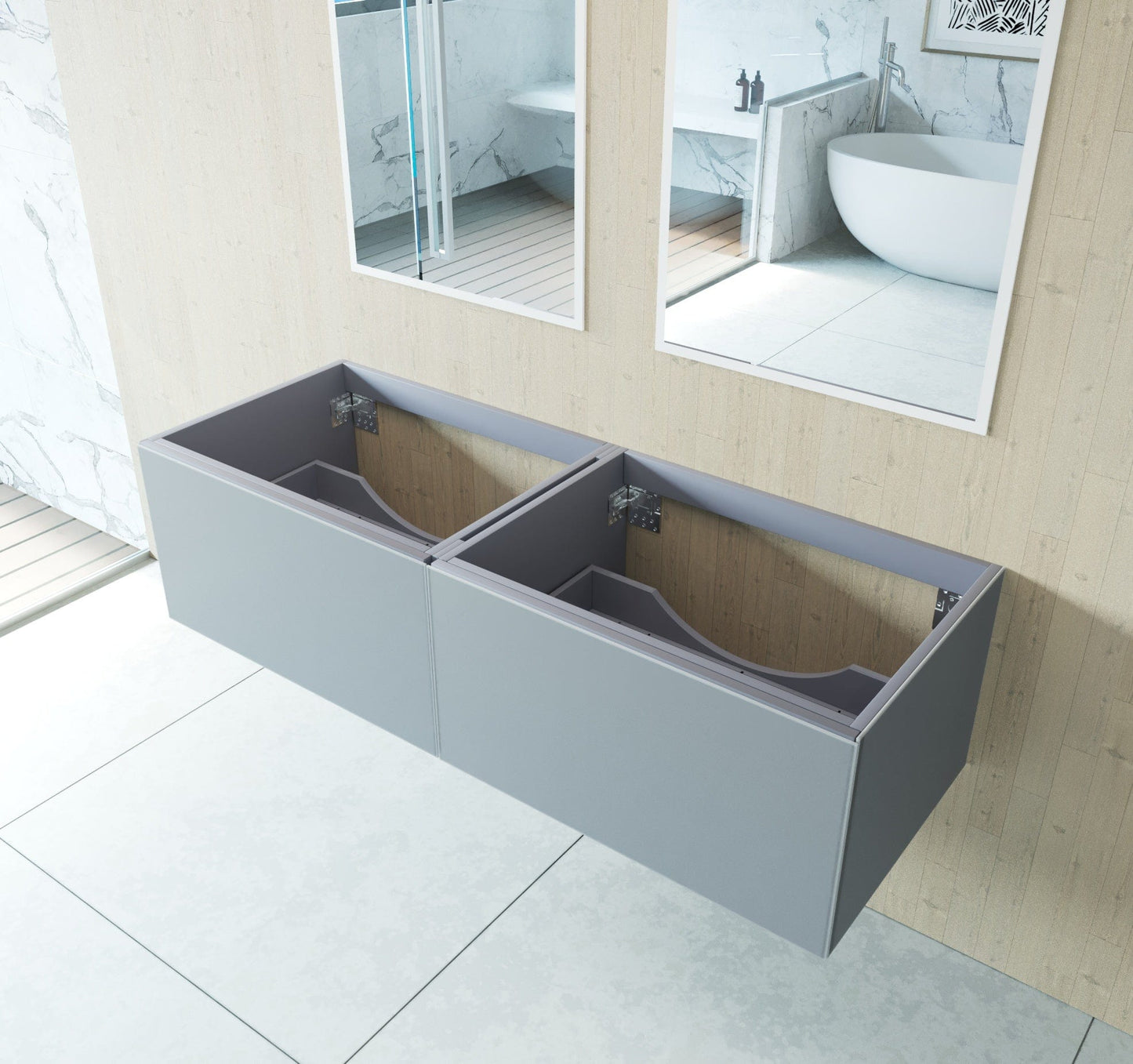 Laviva 313VTR-60DFG Laviva Vitri 60" Fossil Gray Double Sink Wall Hung Bathroom Vanity Cabinet 313VTR-60DFG