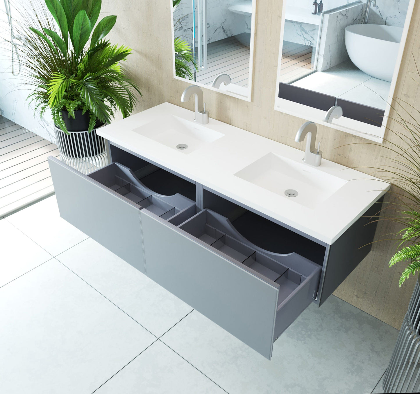 Laviva 313VTR-60DFG Laviva Vitri 60" Fossil Gray Double Sink Wall Hung Bathroom Vanity Cabinet 313VTR-60DFG