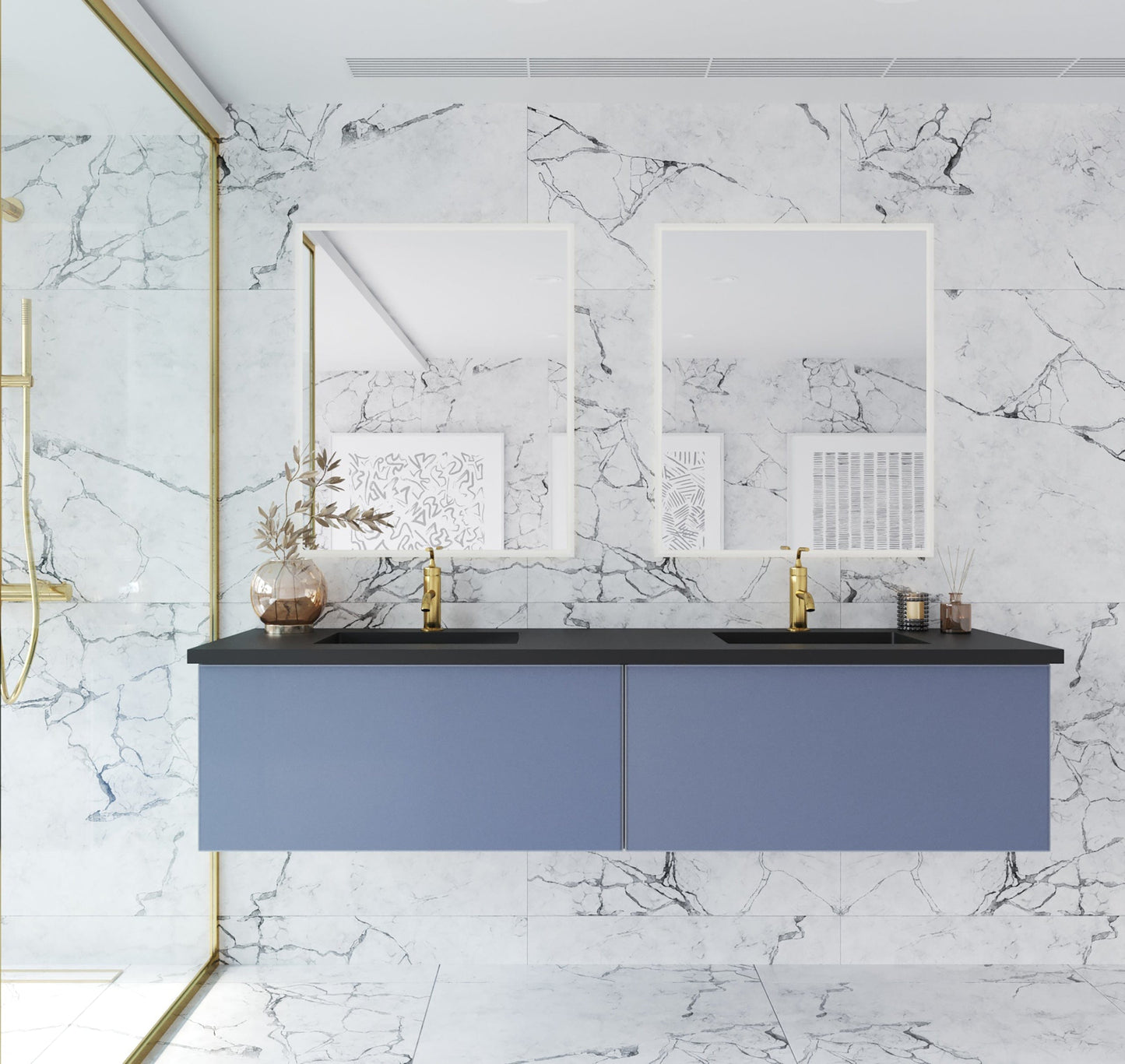 Laviva 313VTR-72DNB Laviva Vitri 72" Nautical Blue Double Sink Wall Hung Bathroom Vanity Cabinet 313VTR-72DNB