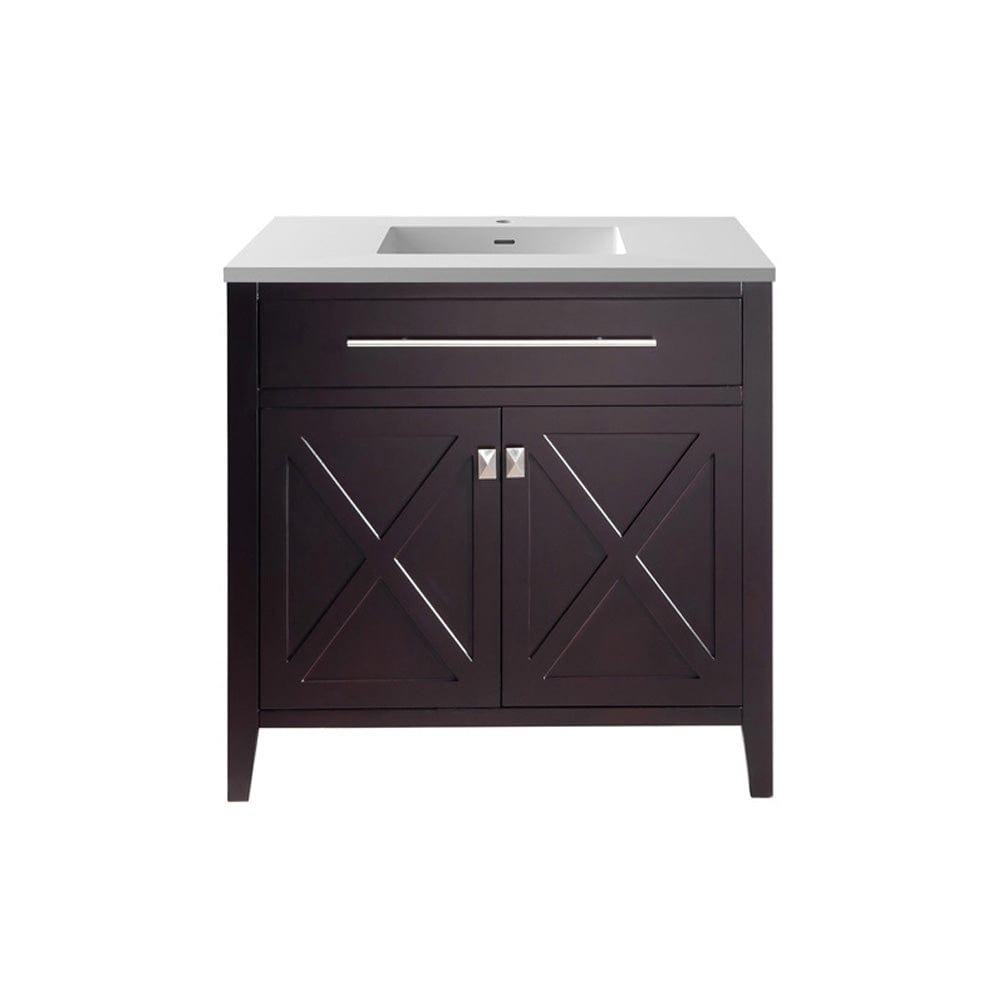 Laviva 313YG319-36B-MW Laviva Wimbledon 36" Brown Bathroom Vanity with Matte White VIVA Stone Solid Surface Countertop 313YG319-36B-MW