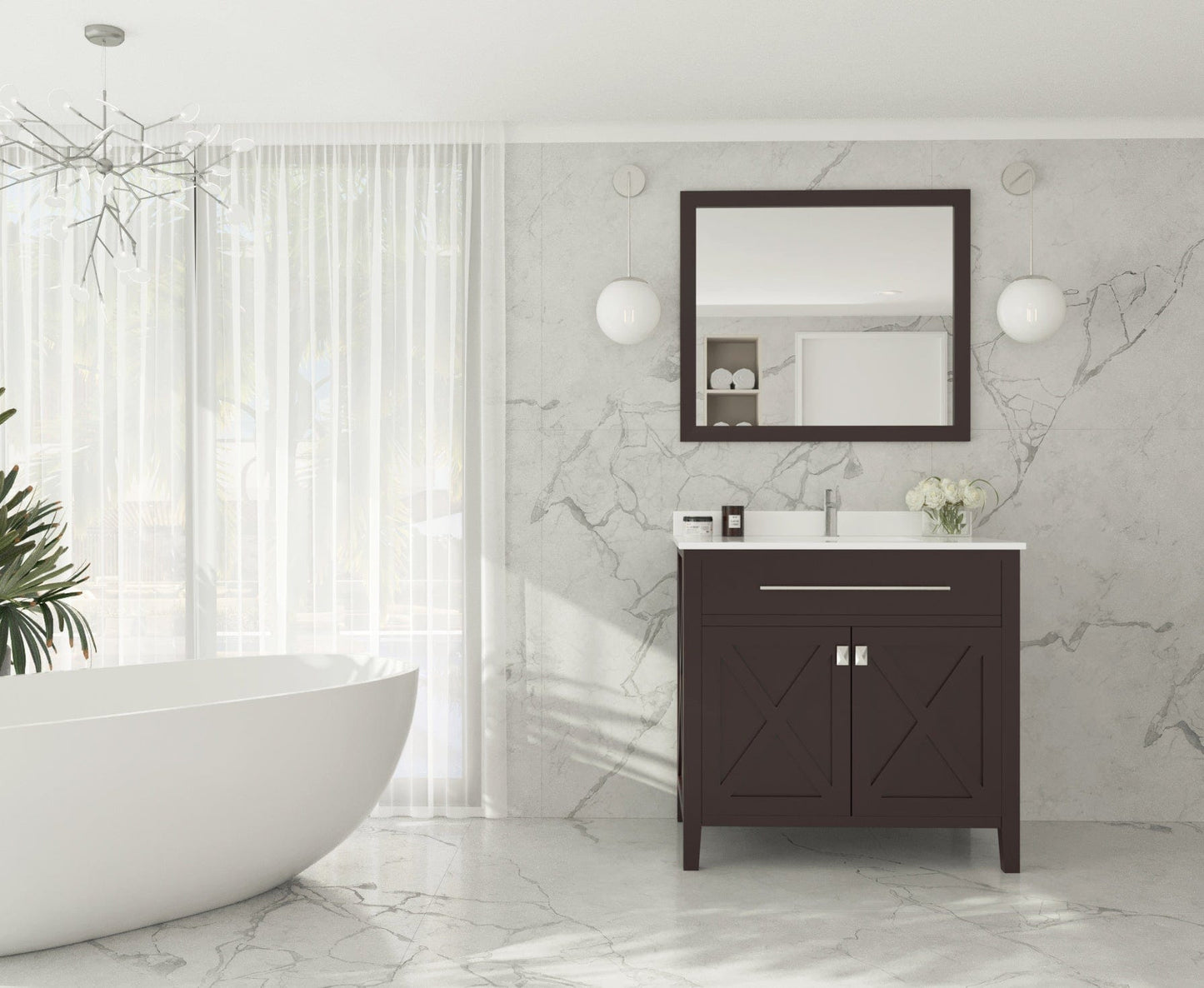 Laviva 313YG319-36B-WQ Laviva Wimbledon 36" Brown Bathroom Vanity with White Quartz Countertop 313YG319-36B-WQ