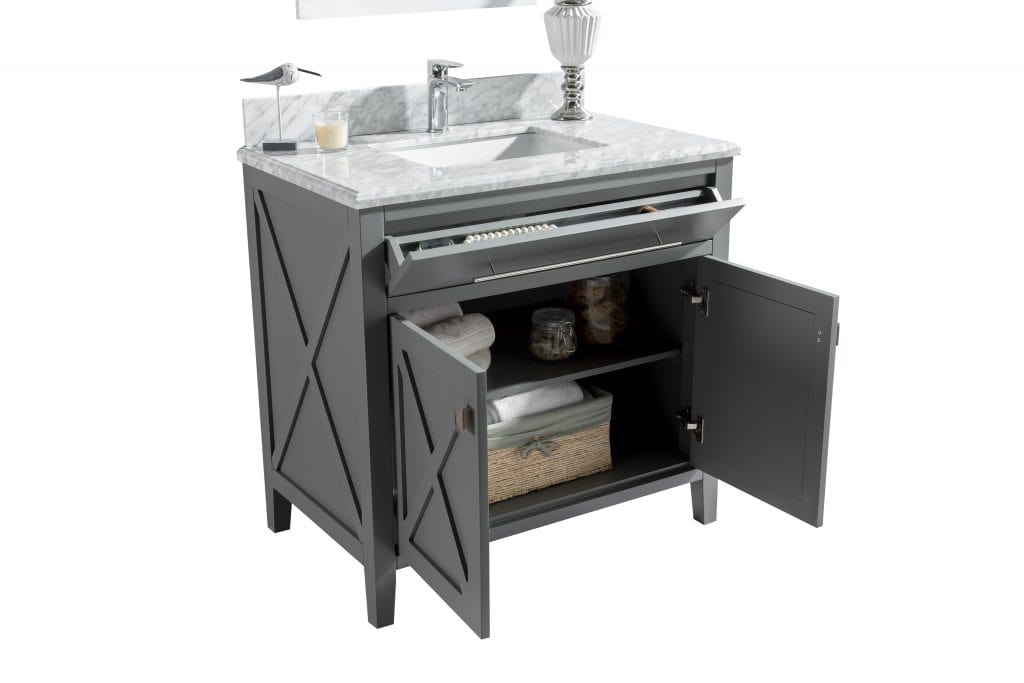Laviva 313YG319-36G-MW Laviva Wimbledon 36" Gray Bathroom Vanity with Matte White VIVA Stone Solid Surface Countertop 313YG319-36G-MW