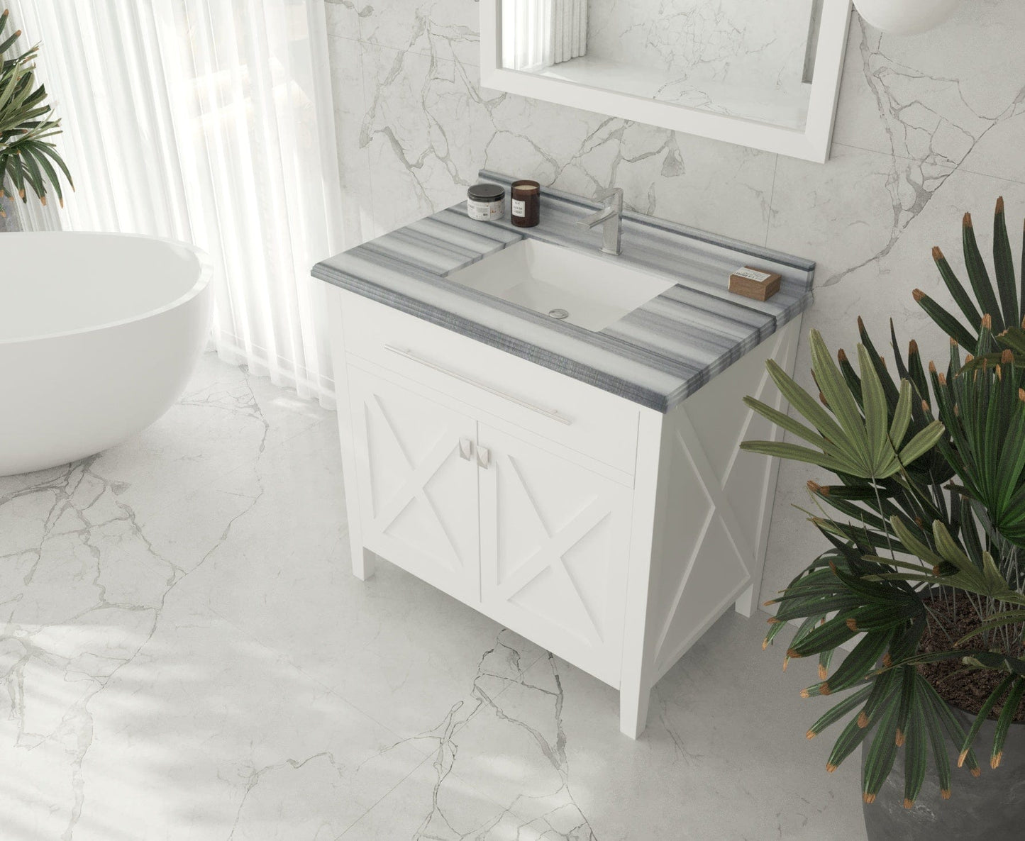 Laviva 313YG319-36W-WS Laviva Wimbledon 36" White Bathroom Vanity with White Stripes Marble Countertop 313YG319-36W-WS
