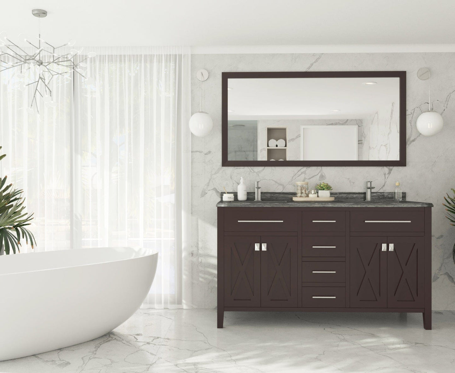 Laviva 313YG319-60B-BW Laviva Wimbledon 60" Brown Double Sink Bathroom Vanity with Black Wood Marble Countertop 313YG319-60B-BW