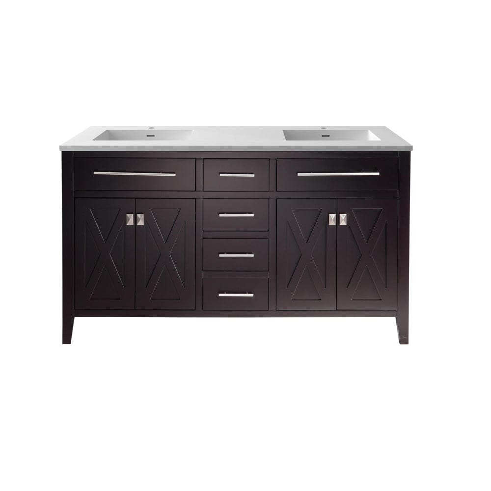 Laviva 313YG319-60B-MW Laviva Wimbledon 60" Brown Double Sink Bathroom Vanity with Matte White VIVA Stone Solid Surface Countertop 313YG319-60B-MW
