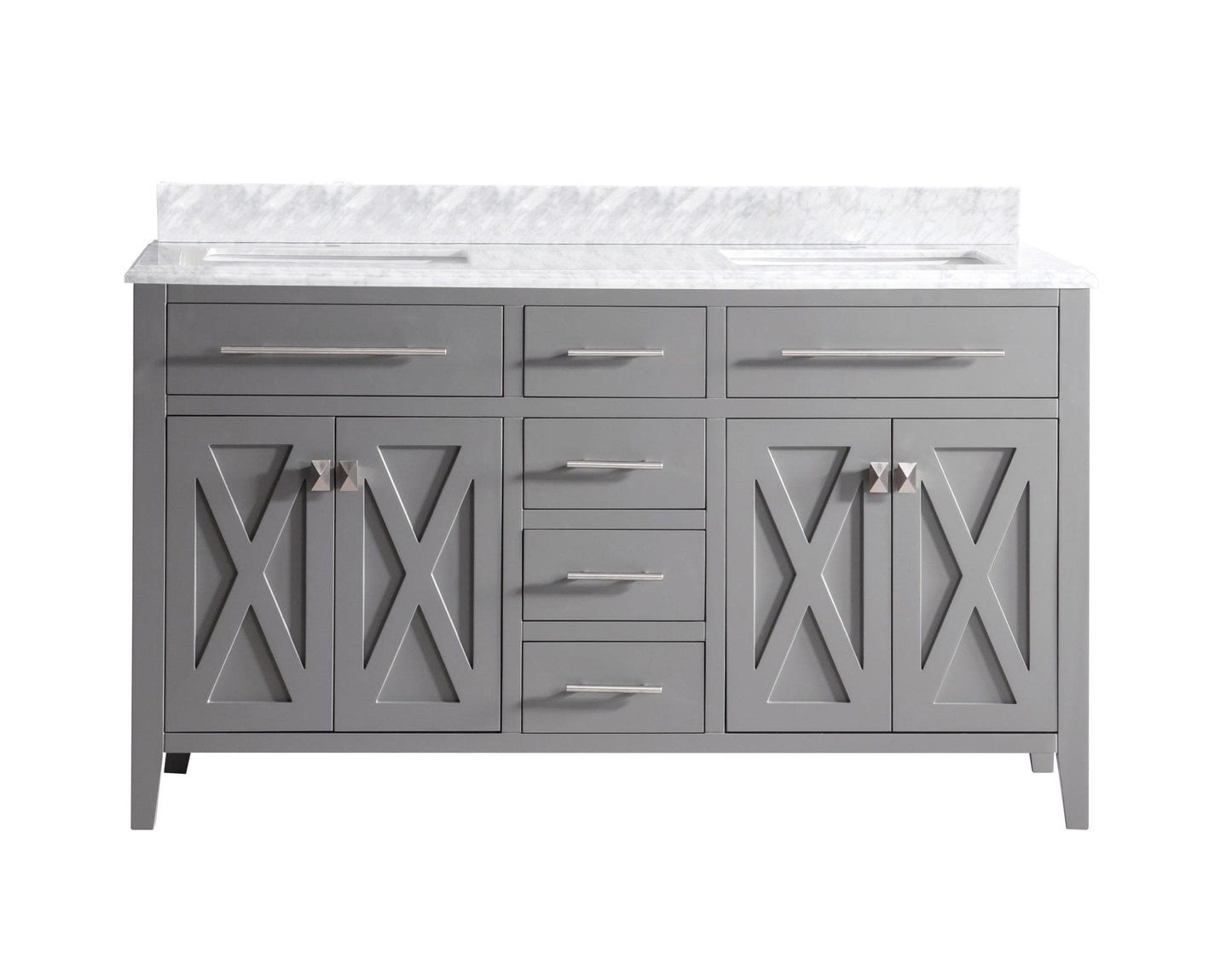 Laviva 313YG319-60G-WC Laviva Wimbledon 60" Gray Double Sink Bathroom Vanity with White Carrara Marble Countertop 313YG319-60G-WC