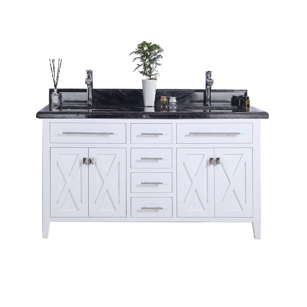 Laviva 313YG319-60W-BW Laviva Wimbledon 60" White Double Sink Bathroom Vanity with Black Wood Marble Countertop 313YG319-60W-BW