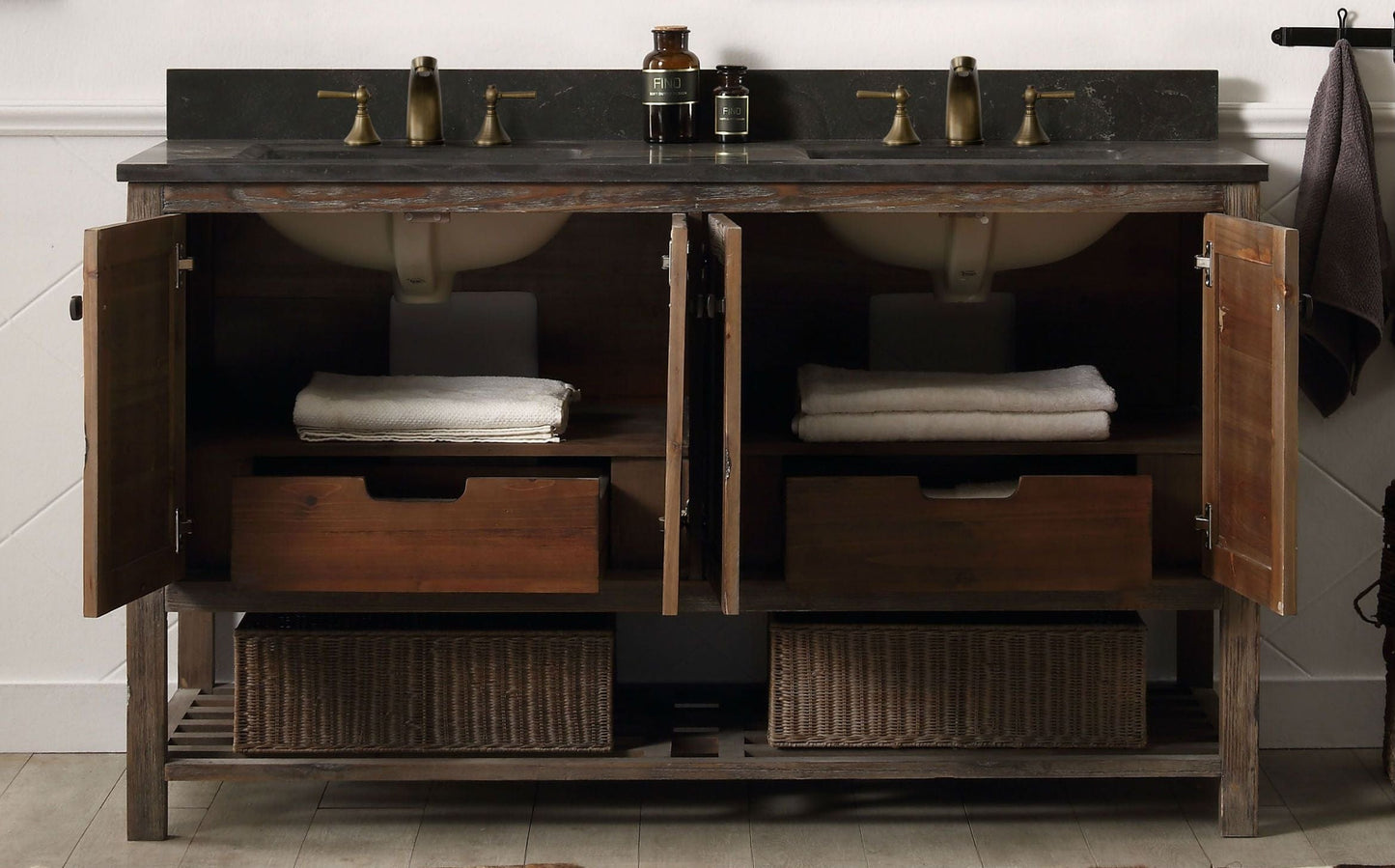 Legion Furniture WH5160-BR Legion Furniture WH5160-BR 60" Solid Wood Sink Vanity with Moonstone Top - No Faucet