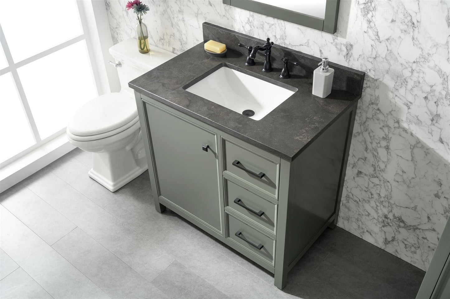Legion Furniture WLF2136-PG Legion Furniture WLF2136-PG 36" Pewter Green Finish Sink Vanity Cabinet with Blue Limestone Top