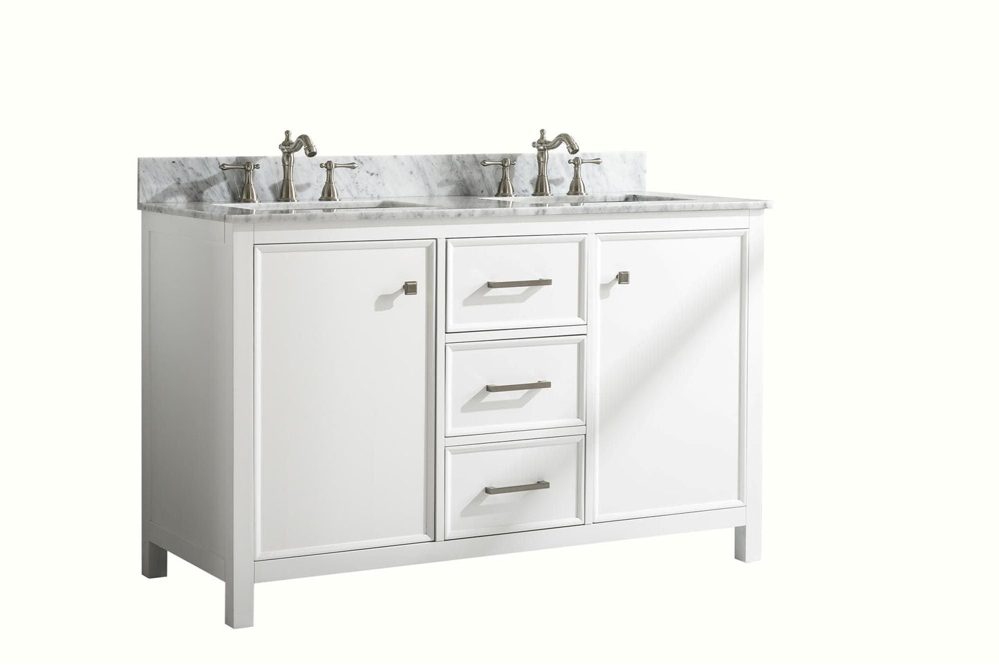 Legion Furniture WLF2154-W Legion Furniture WLF2154-W 54" White Finish Double-Sink Vanity Cabinet with Carrara White Top