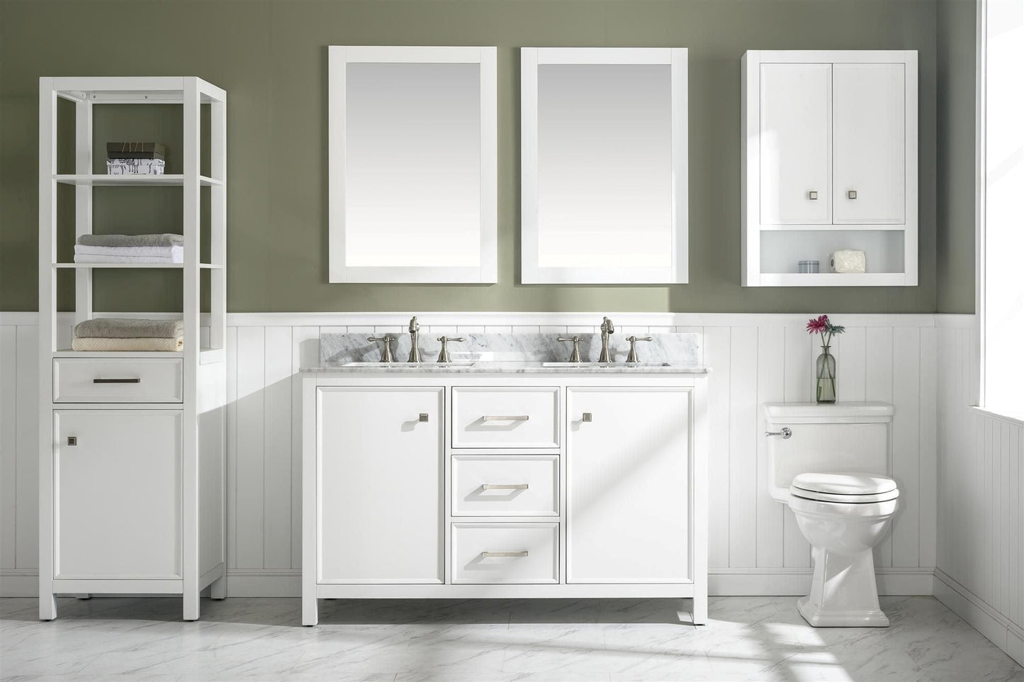 Legion Furniture WLF2154-W Legion Furniture WLF2154-W 54" White Finish Double-Sink Vanity Cabinet with Carrara White Top