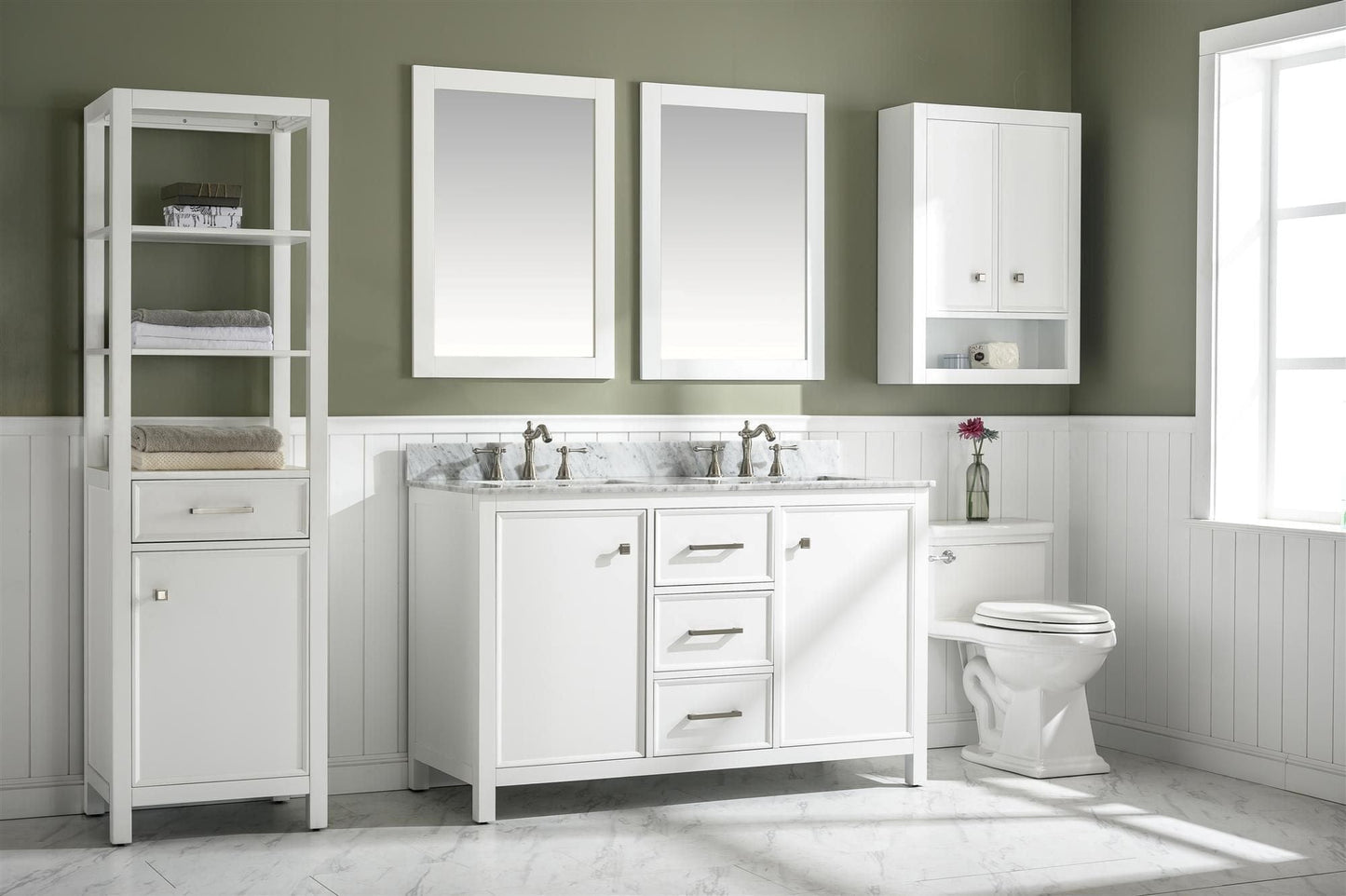 Legion Furniture WLF2154-W Legion Furniture WLF2154-W 54" White Finish Double-Sink Vanity Cabinet with Carrara White Top