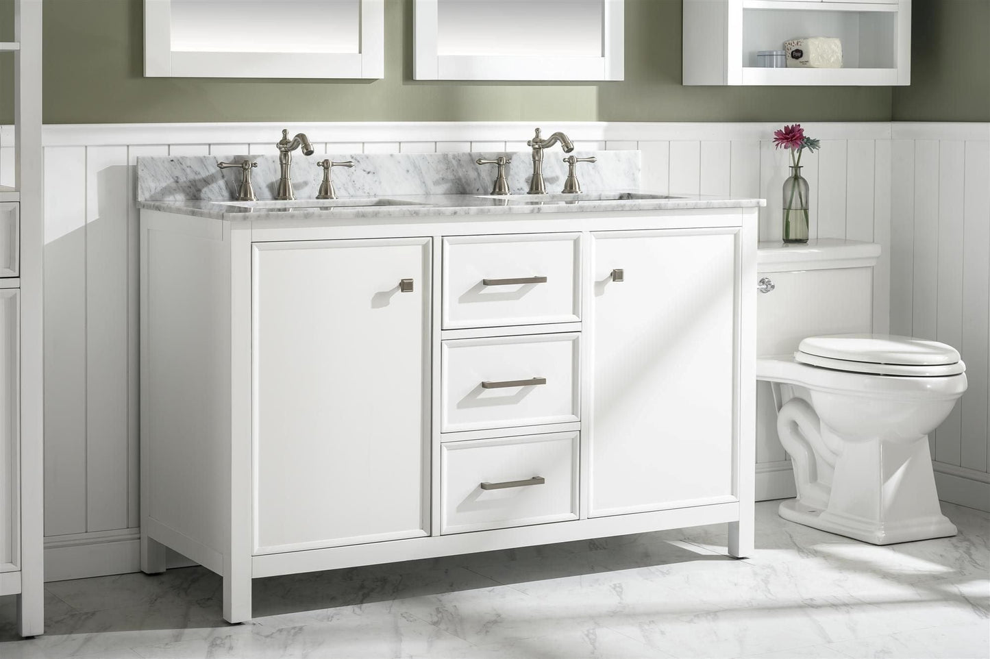 Legion Furniture WLF2154-W Legion Furniture WLF2154-W 54" White Finish Double-Sink Vanity Cabinet with Carrara White Top