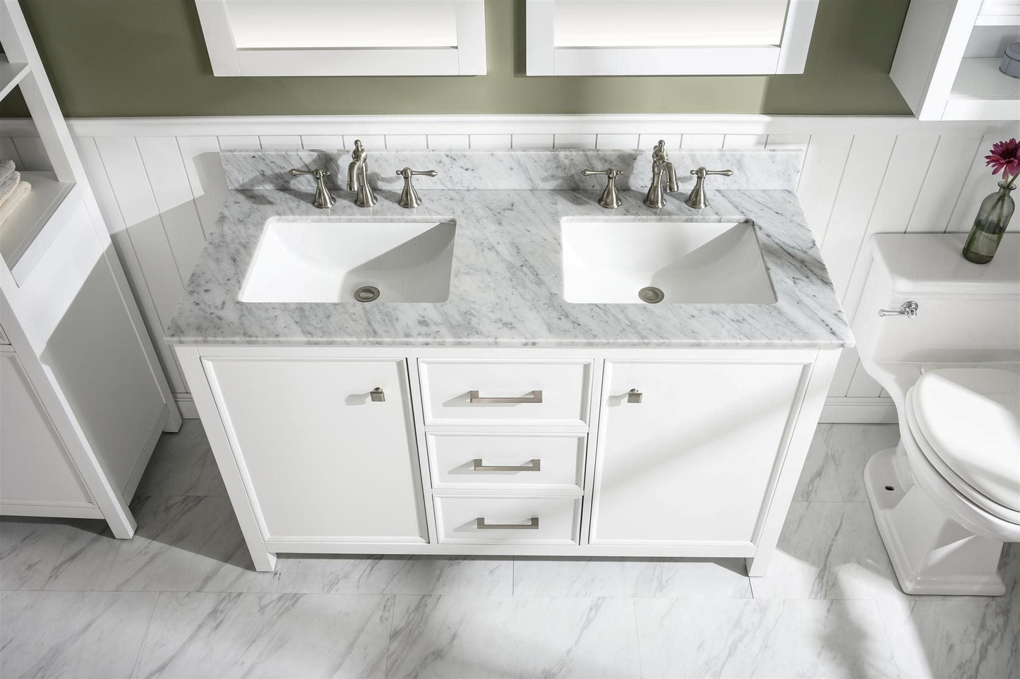 Legion Furniture WLF2154-W Legion Furniture WLF2154-W 54" White Finish Double-Sink Vanity Cabinet with Carrara White Top