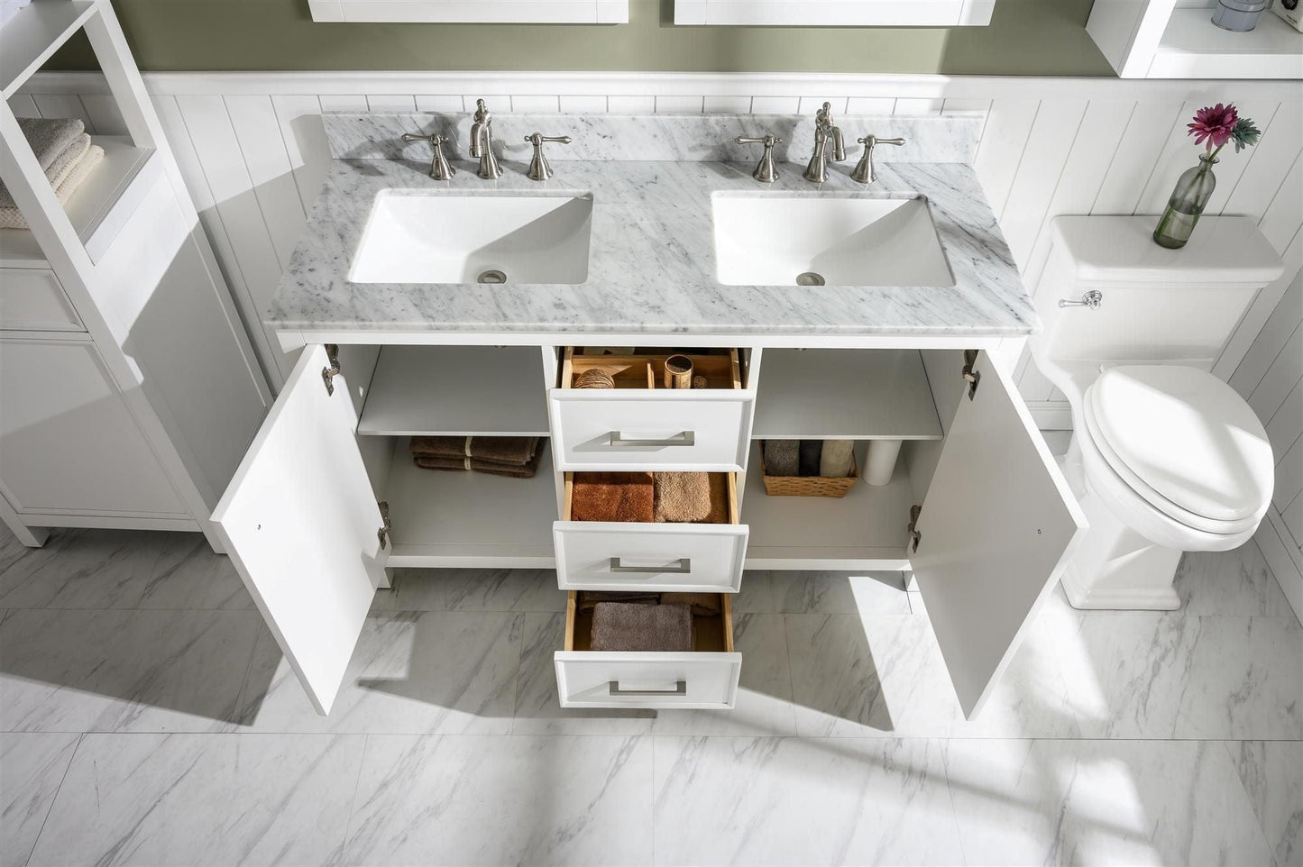 Legion Furniture WLF2154-W Legion Furniture WLF2154-W 54" White Finish Double-Sink Vanity Cabinet with Carrara White Top