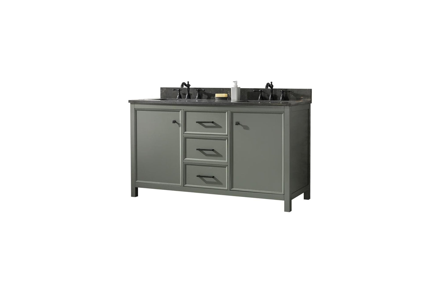 Legion Furniture WLF2160D-PG Legion Furniture WLF2160D-PG 60" Pewter Green Finish Double-Sink Vanity Cabinet with Blue Limestone Top