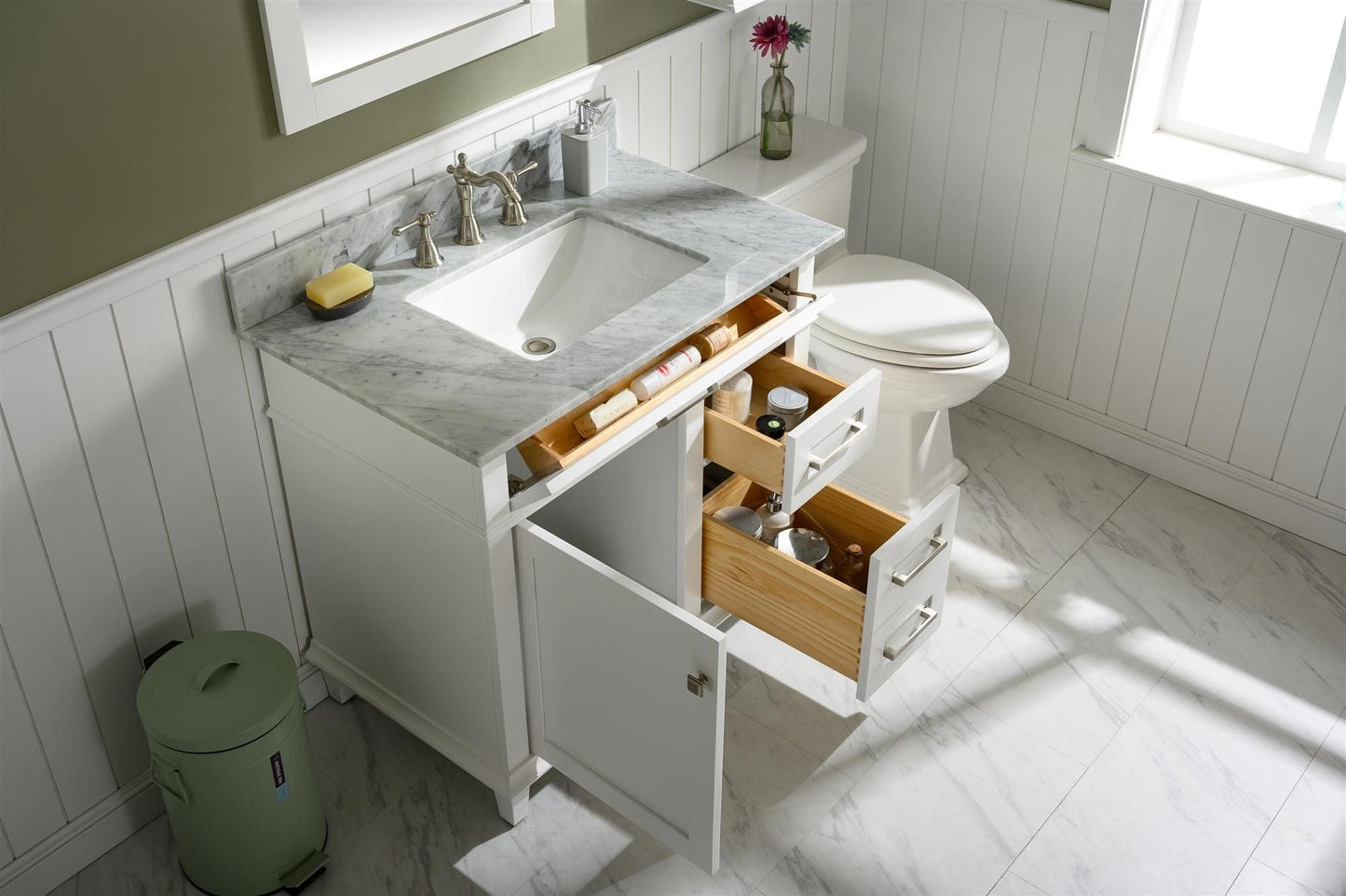 Legion Furniture WLF2236-W Legion Furniture WLF2236-W 36" White Finish Sink Vanity Cabinet with Carrara White Top